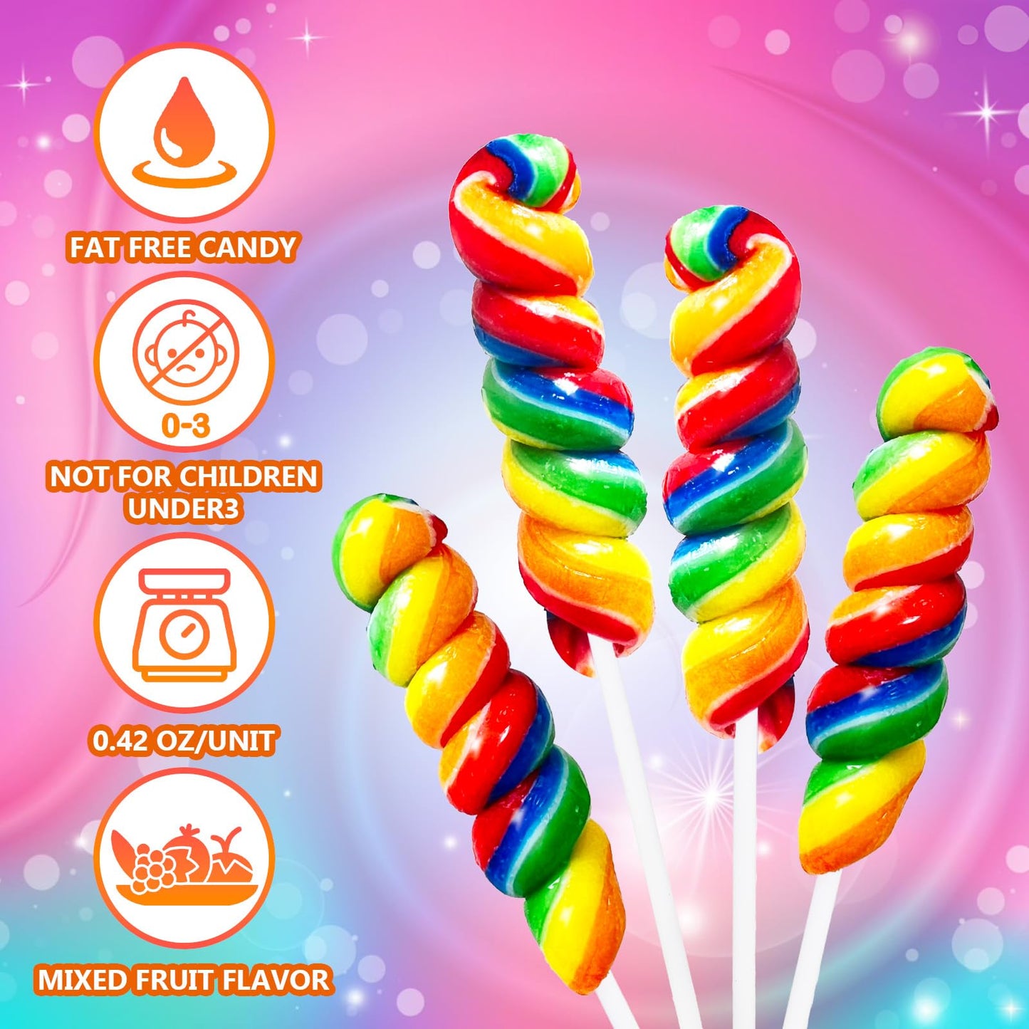 EORA Rainbow Twisty & Swirl Lollipops, 20 Count, Individually Wrapped, Mixed Fruit Flavor, Kids Party Favors, Model YJLLRD-RTLM-12