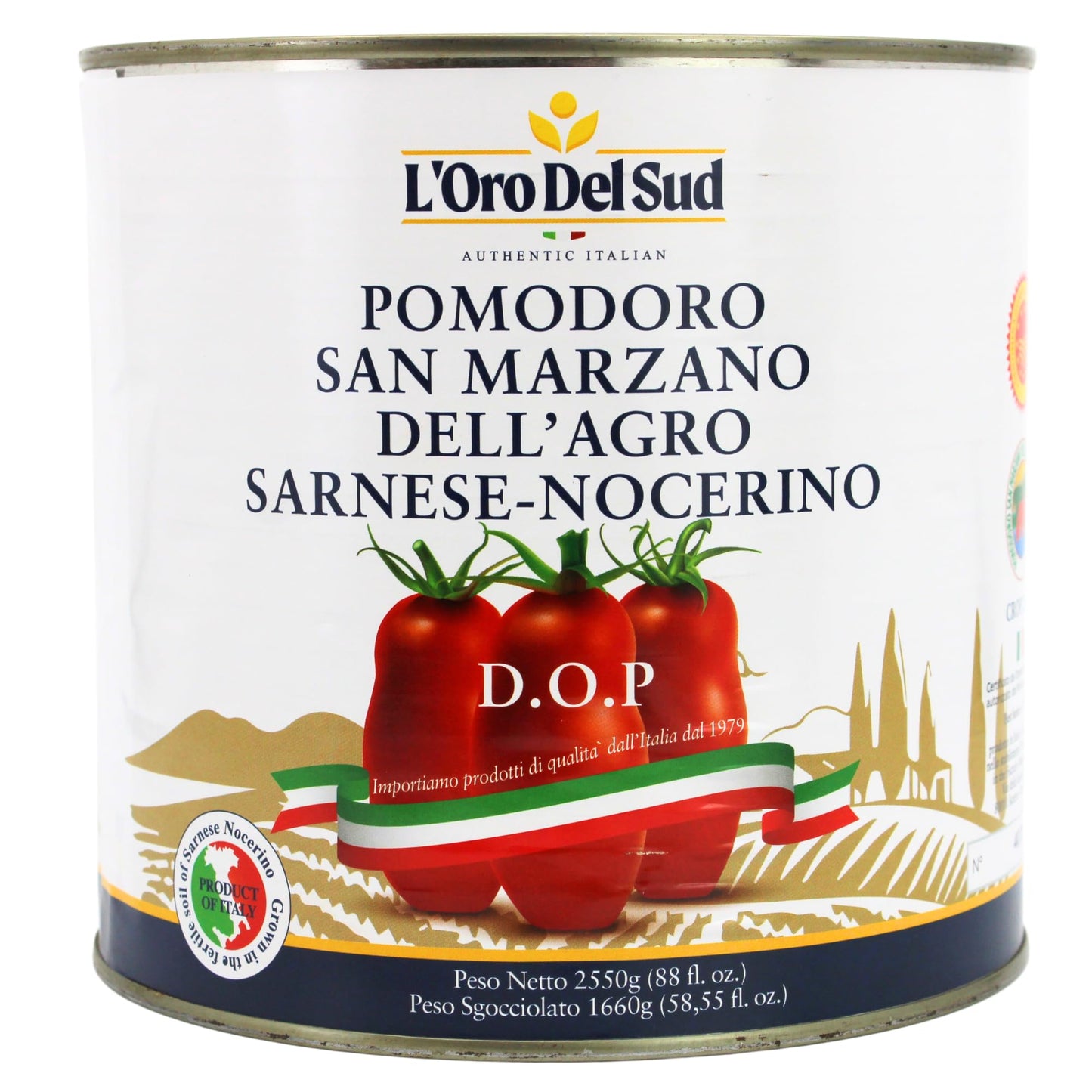 D.O.P San Marzano Tomatoes Canned Of Agro Sarnese-Nocerino Area, Net Wt. 2550G (88 Fl. Oz) L'Oro Del Sud Pomodoro San Marzano De