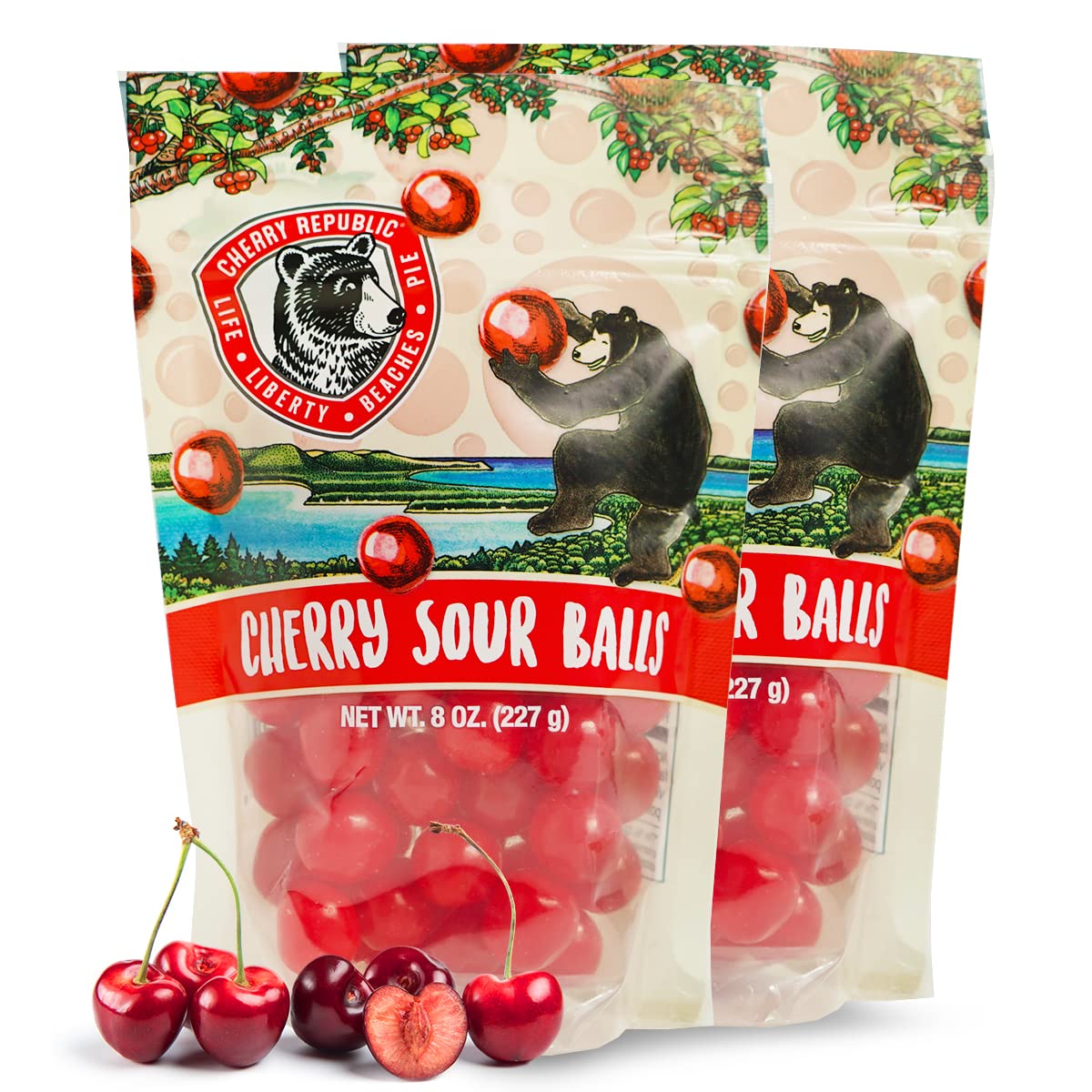 Cherry Republic Cherry Sour Balls - Resealable Pack Sweet & Sour Chewy Candy - 2 X 8 Ounce