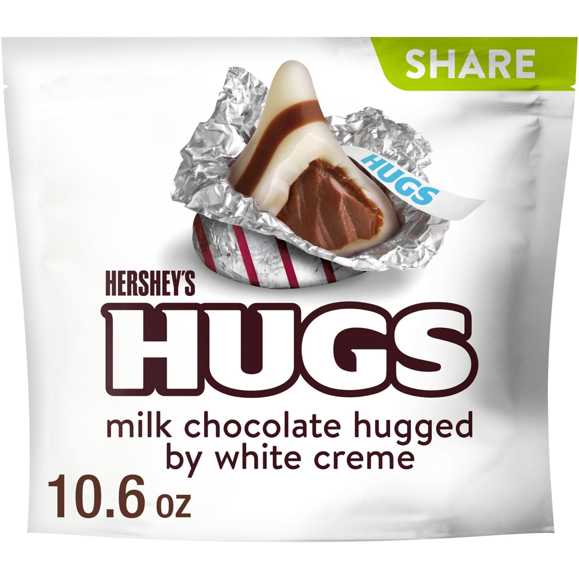 HERSHEYS HUGS Milk Chocolate and White Creme Candy Share Pack, 10.6 oz