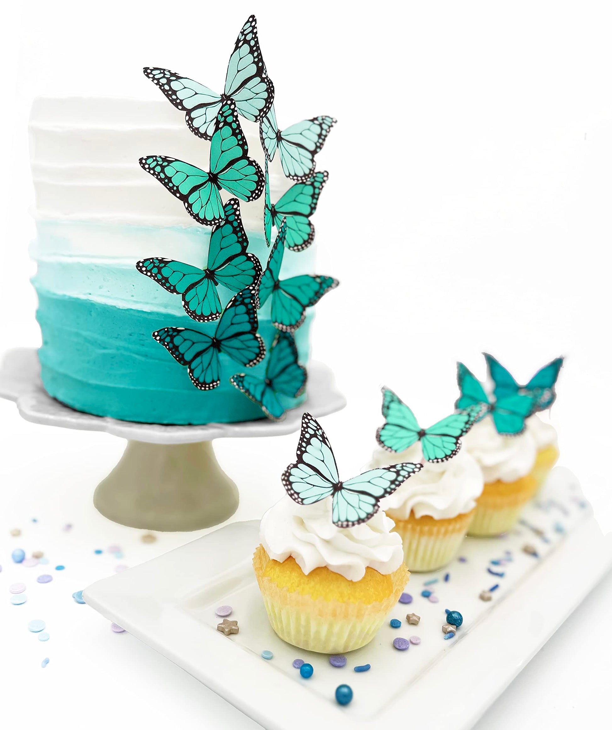 Sugar Robot Edible Butterflies - Ombre Monarch Cake Toppers - 2.5 inches - Turquoise - Premium Crafted in the USA