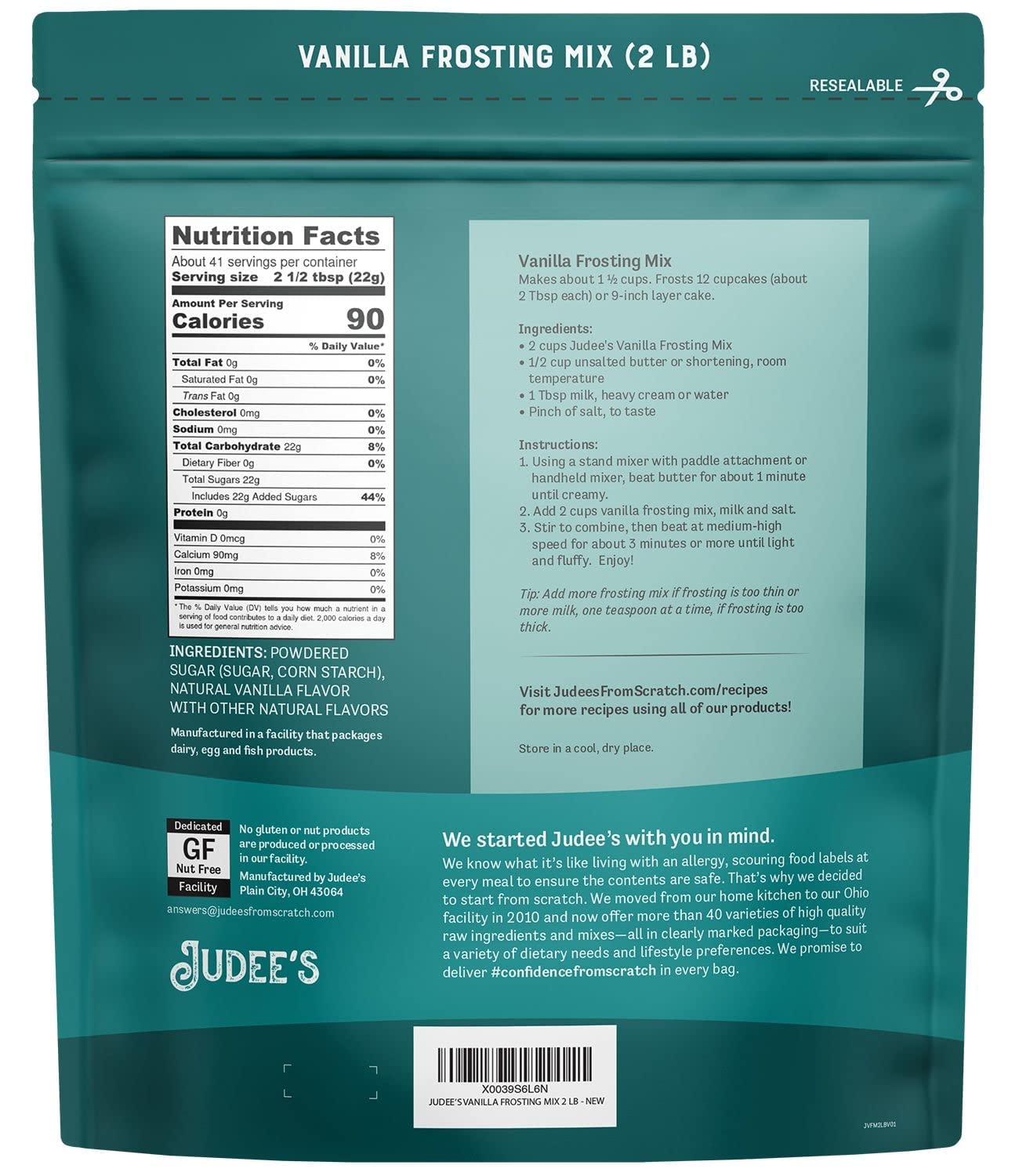 Judee'S Vanilla Frosting Mix 2 Lb - Great For Decorating Cookies And Cakes - Non-Dairy Alternative - Made In Usa - Vegan And Non