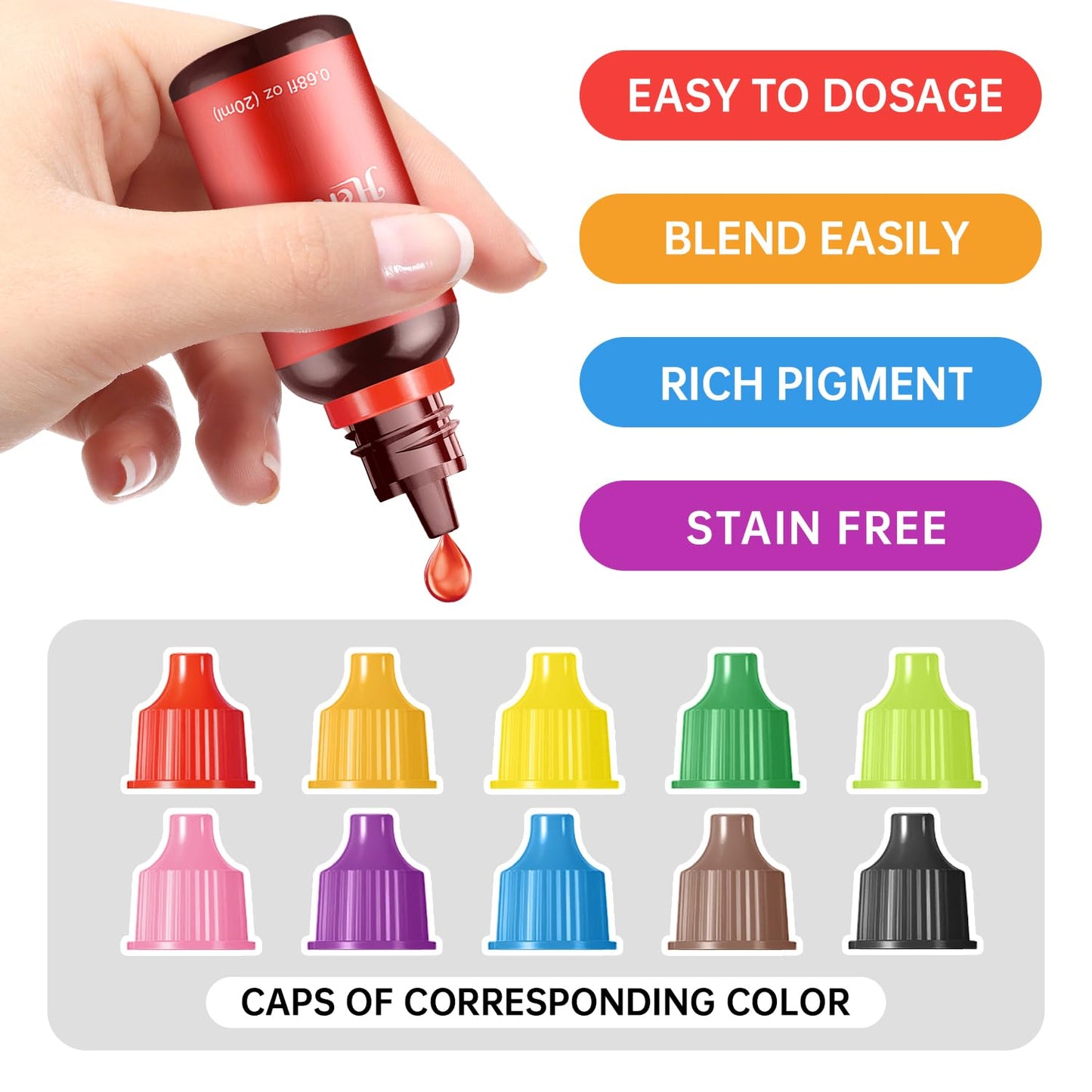 Herbeklab Food Coloring Liquid Food Dye Water Based Food Color 10 Colors X 20 Ml Liquid Food Coloring Set Concentrated Slime Dye