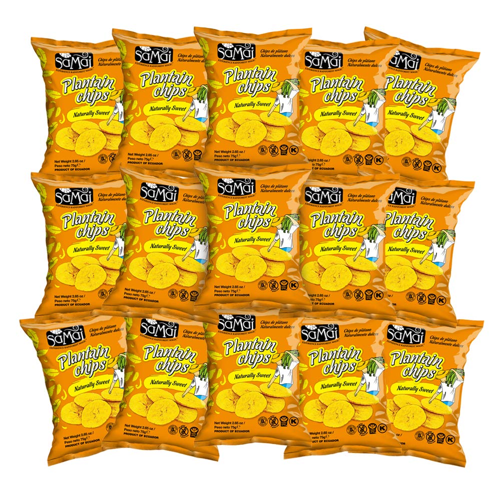 Samai Naturally Sweet Plantain Chips, Gluten Free, Non-GMO, 2.65oz (Pack of 15)