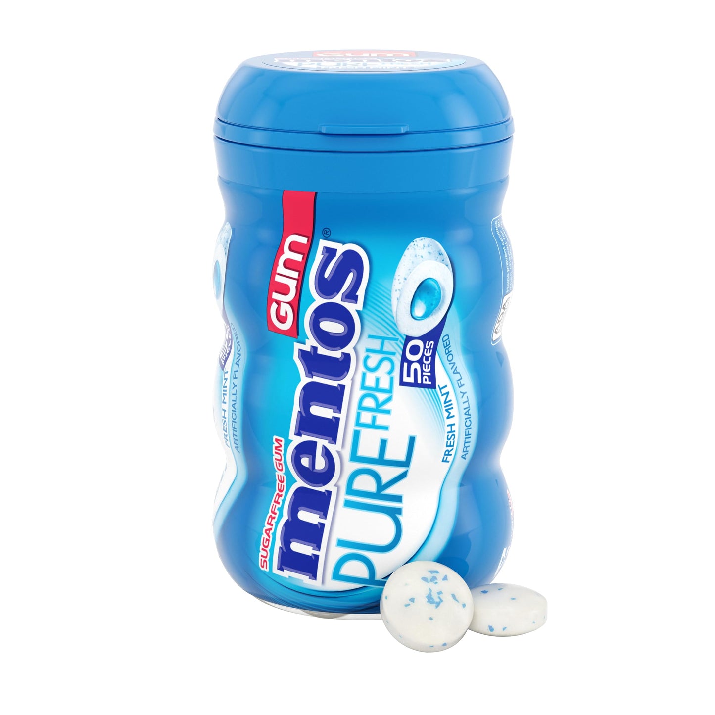 Mentos Pure Fresh Sugar-Free Chewing Gum with Xylitol, Fresh Mint, 90% Recyclable Curvy Bottle, 50 Pieces per Bottle (Pack of 1)