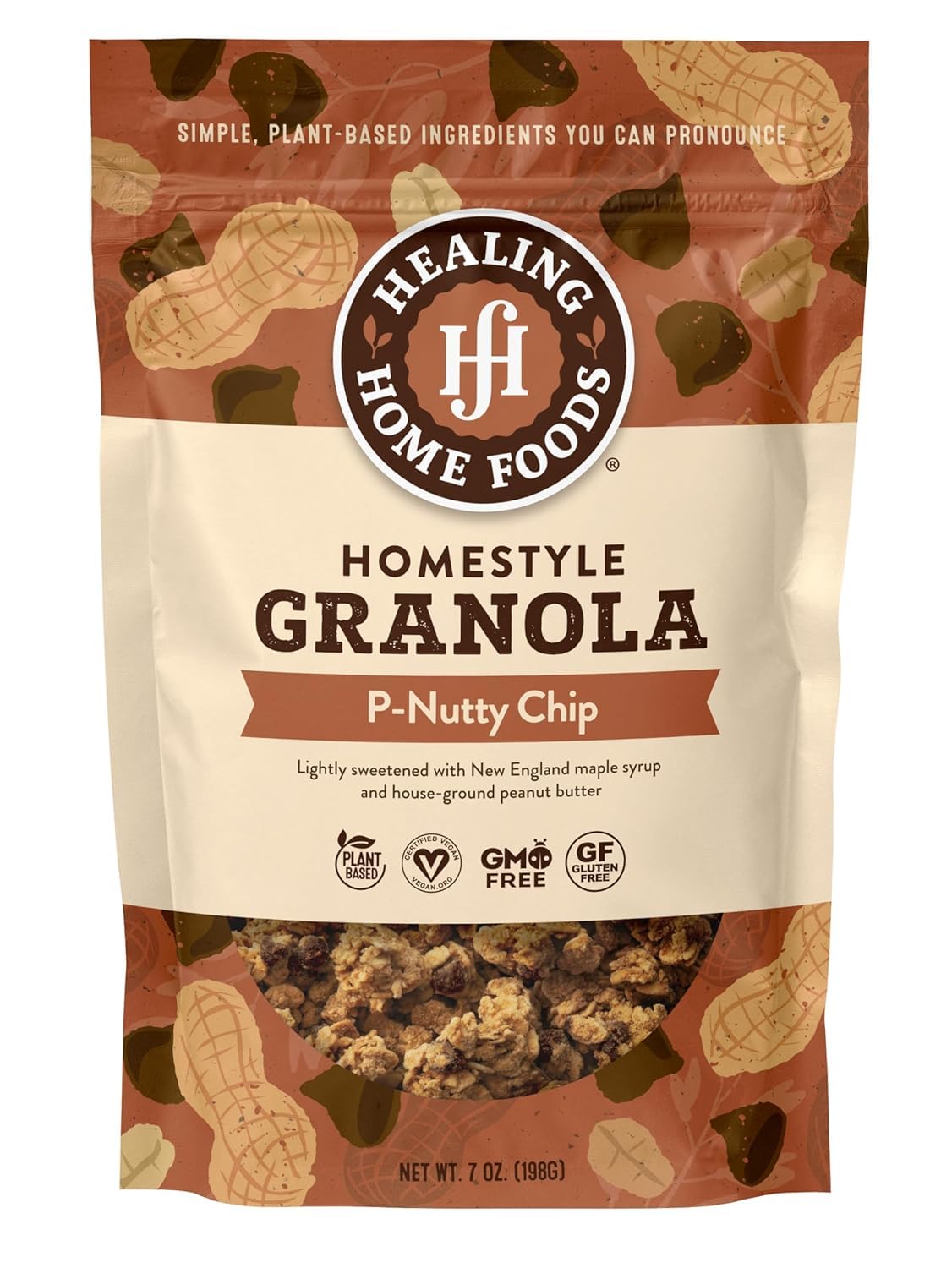 Healing Home Foods P-Nutty Chip, Gluten Free Granola Mix with Peanut Butter & Chocolate Chips - Low Sugar Granola Clusters, Vega
