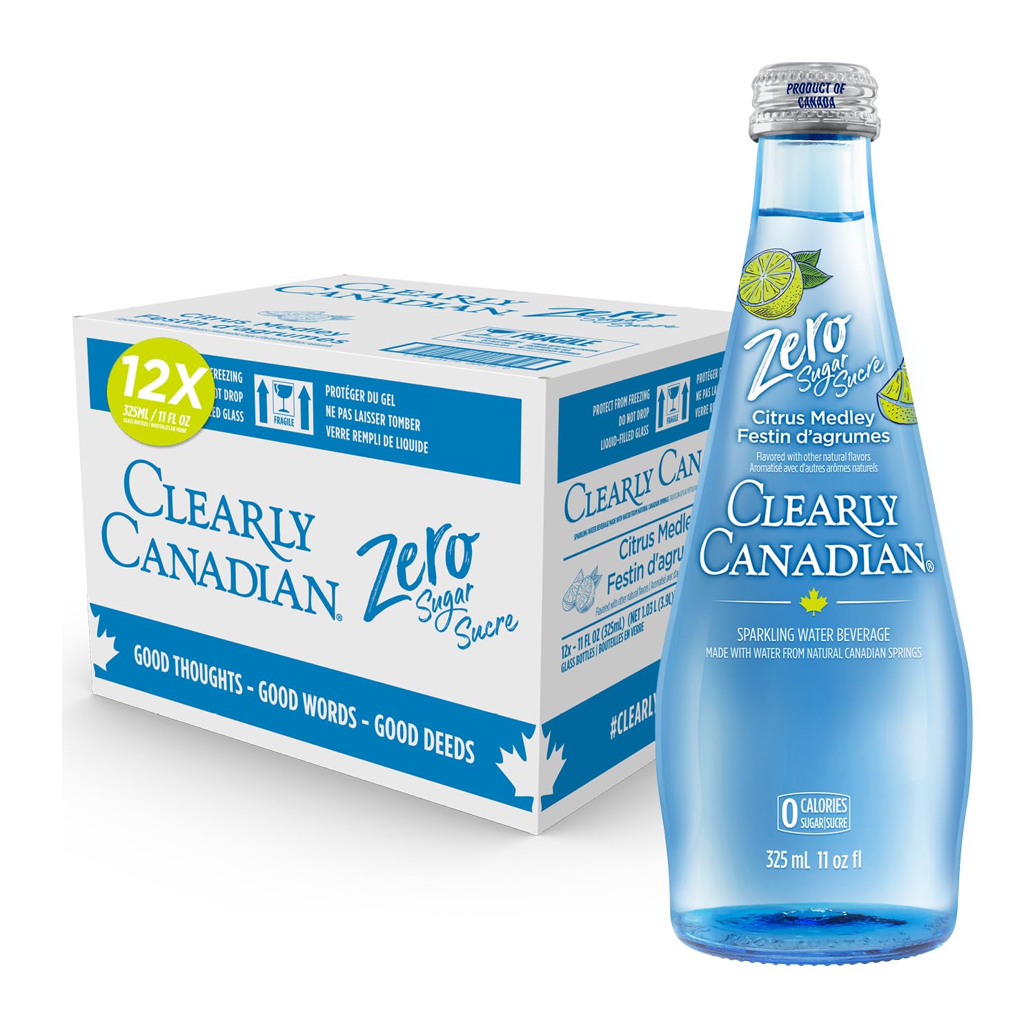 Clearly Canadian Sparkling Water Beverage, Zero Sugar & Zero Calories, 1 Case (12 Bottles x 11 Fl Oz)