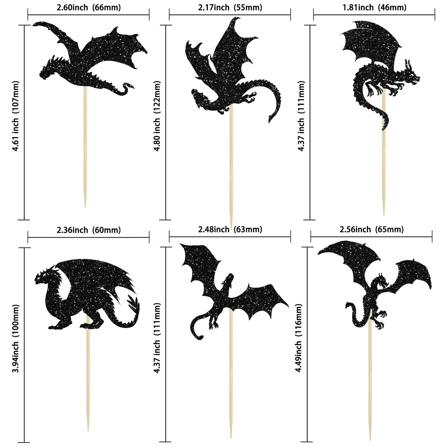 24Pcs Dragon Cupcake Toppers Glitter Dinosaur Birthday Cupcake Picks For Flying Dragon Theme Baby Shower Kids Birthday Party Cak