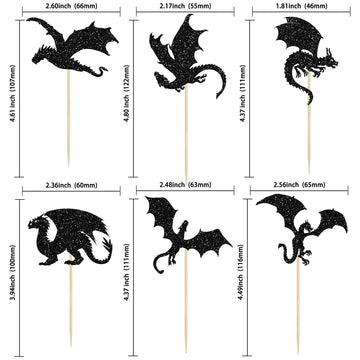 24Pcs Dragon Cupcake Toppers Glitter Dinosaur Birthday Cupcake Picks For Flying Dragon Theme Baby Shower Kids Birthday Party Cak