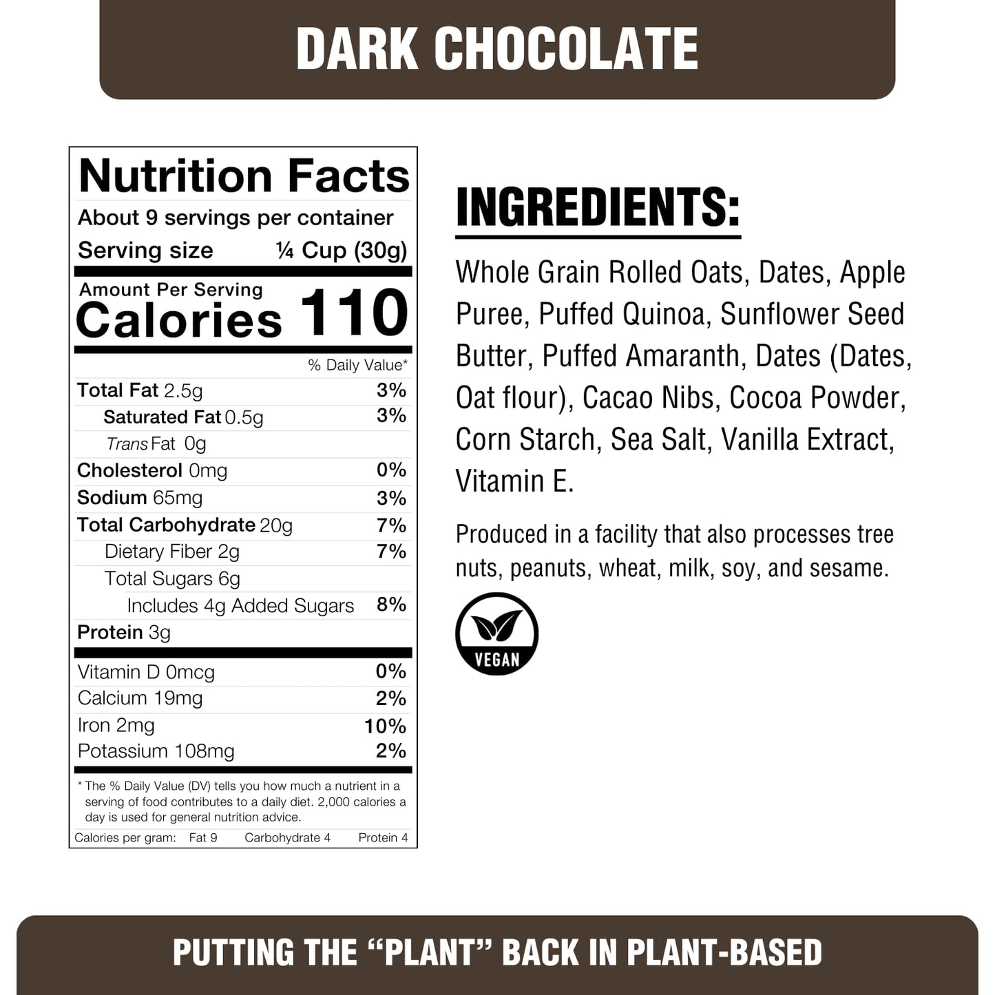 Plantstrong Dark Chocolate Granola Snack Mix - Whole-Grain, Whole-Fruit Sweetened, Plant-Based, Oil Free - Pack Of 4 X 9Oz Bags