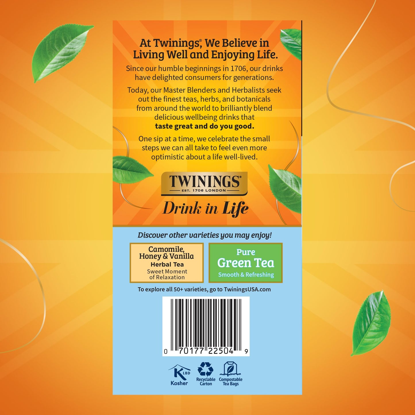 Twinings Herbal Tea - Pure Camomile, Naturally Caffeine Free, Individually Wrapped Bags, 50 Count (Pack of 6)