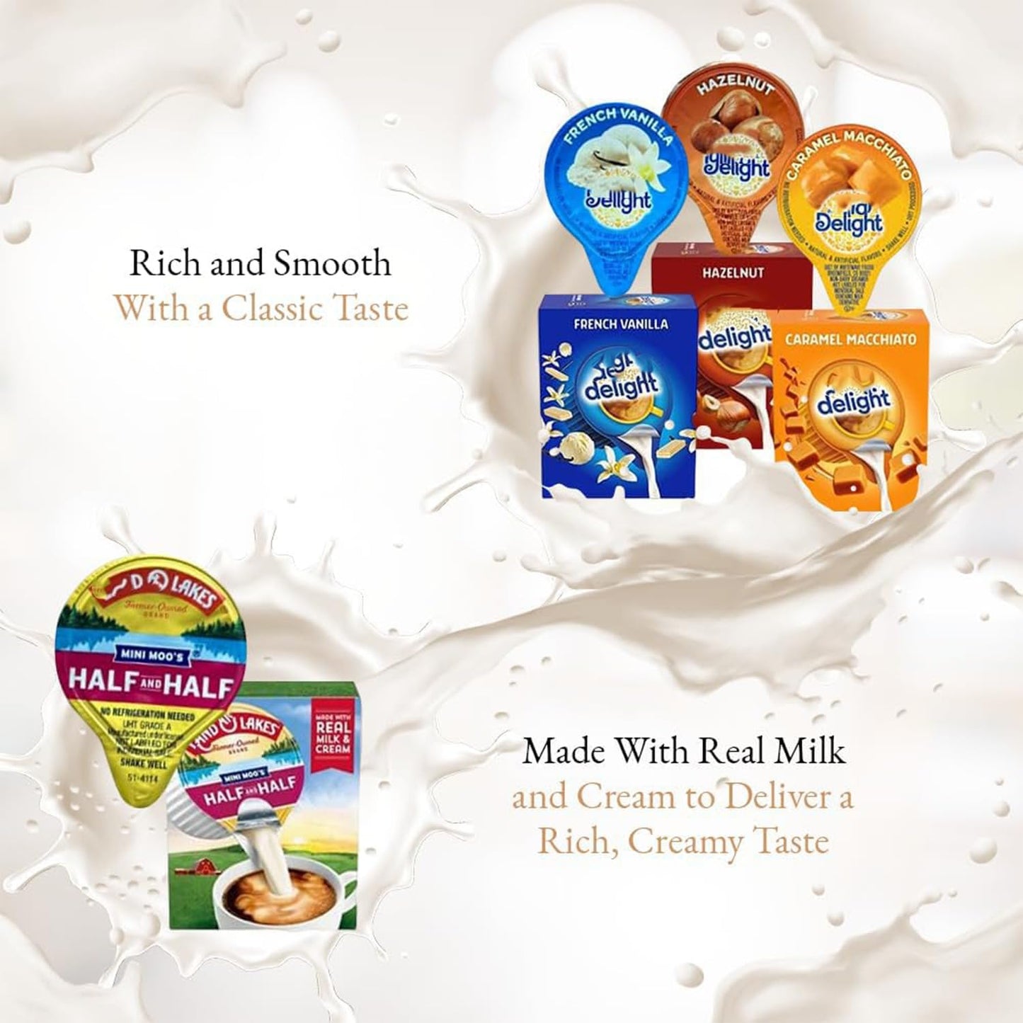Coffee Creamer Singles Variety Pack Packaged By Bools, Intearnational Dealight Mini Coffee Creamer & Mini Moo'S 4 Flavor Assortm