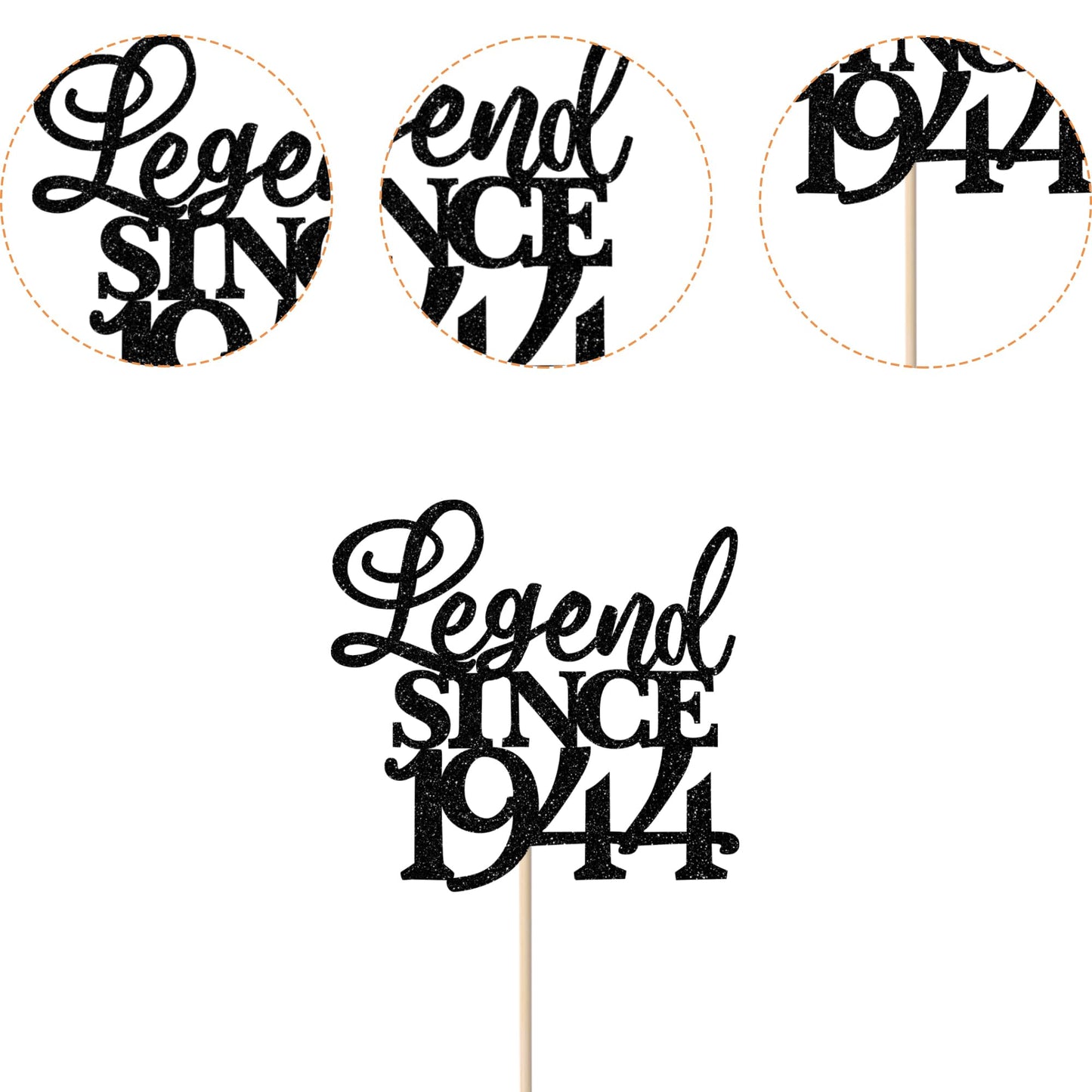 Rssta i Cake Topper - Legend Since 1945, Glitter Design for 80th Birthday, Black, Model XM310-black 1943