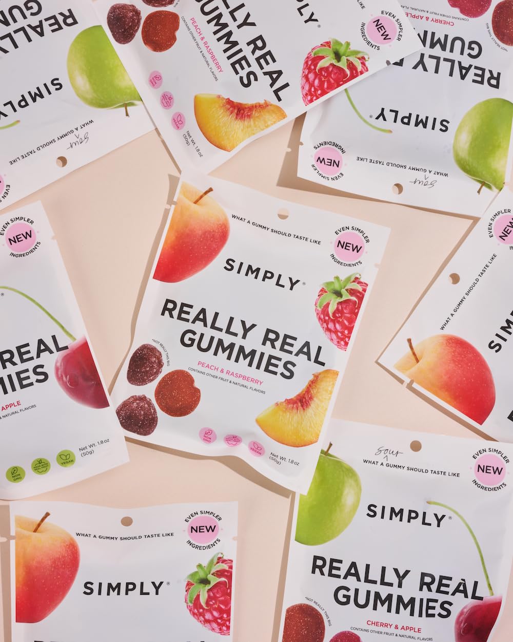 SIMPLY Really Real Gummies | Made with Real Fruit | Variety Pack | 1.8 oz (pack of 8) | No Cane Sugar + Gluten Free + Kosher