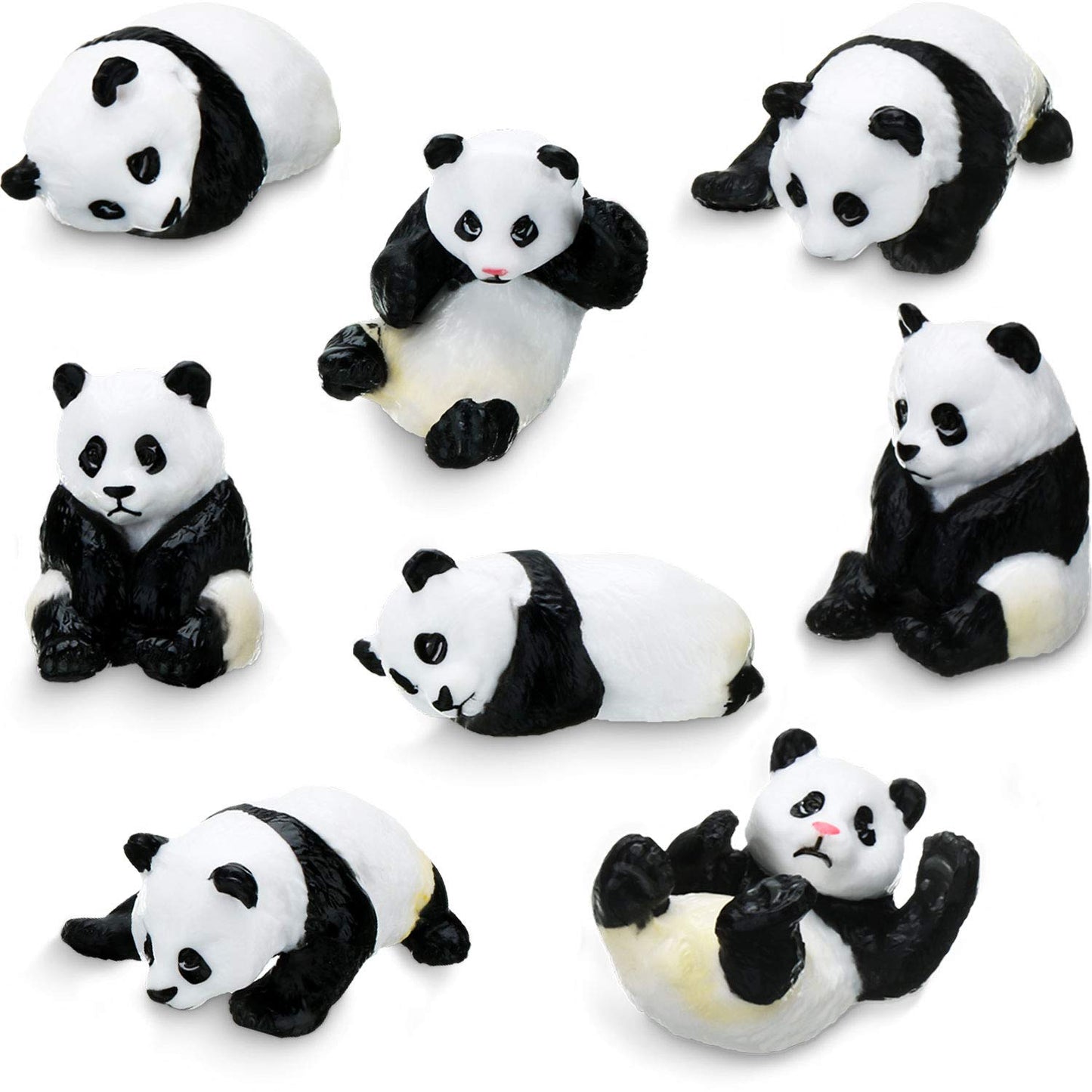 Meekoo 8 Pieces Miniature Panda Decor Cute Plastic Panda Figurines Mini Birthday Decorations Cake Topper Decoration For Party Supplies