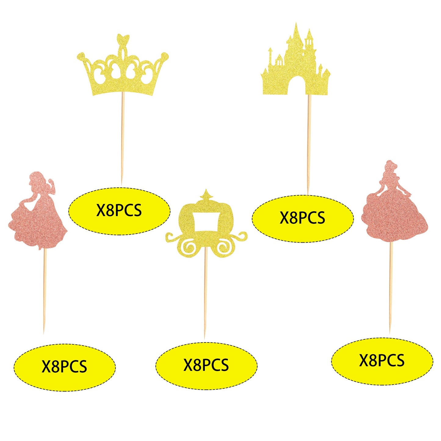 Arthsdite Pack Of 40 Pre-Assembled Princess Cupcake Toppers Crown Castle Girl Cupcake Toppers Birthday Fruits Picks For Princess