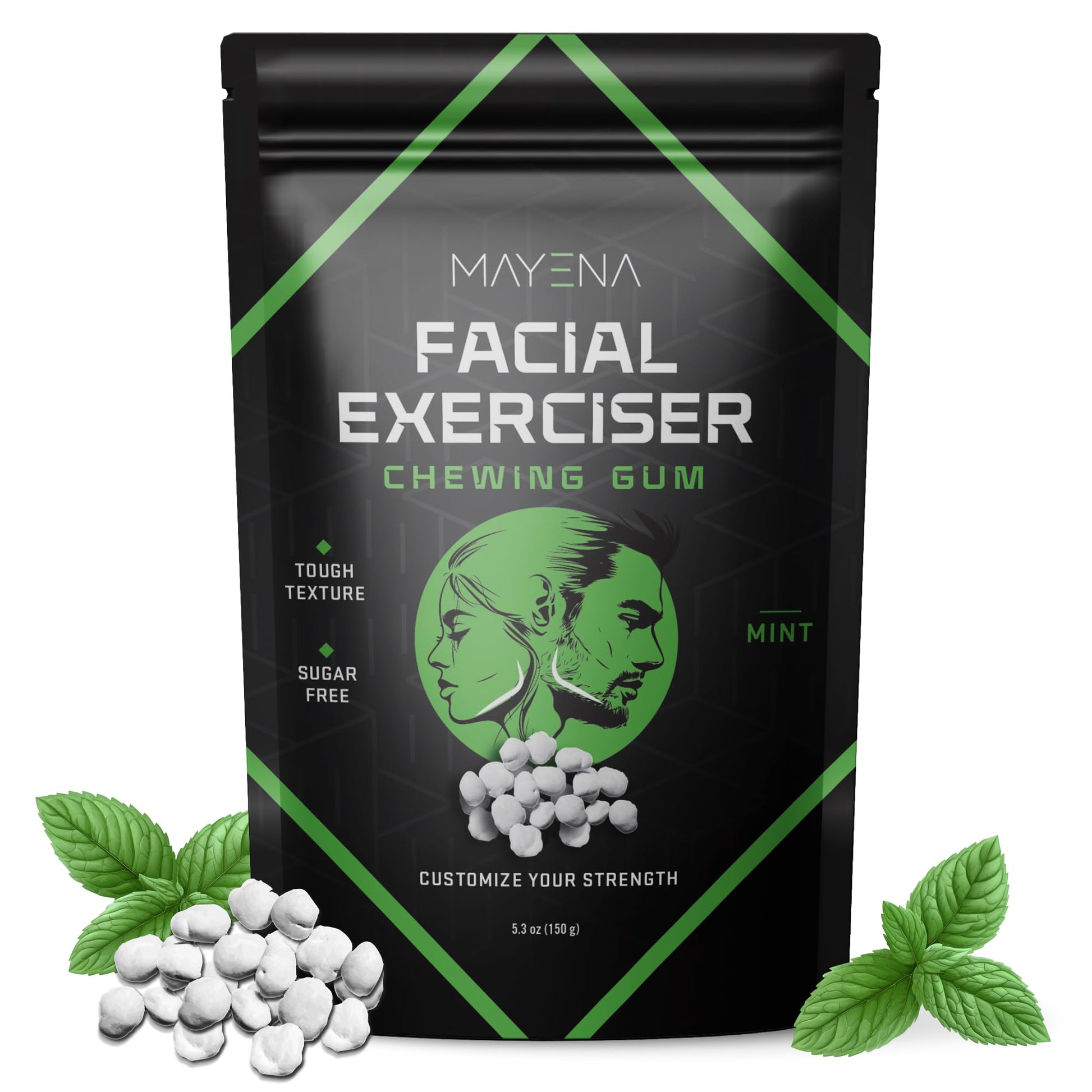 Mayena's Jawline Gum | 400 Pcs in 1 Pack | Sugar-Free Mint Chewing Gum | Tough Jaw Gum for Facial Exercising | Pearl-Sized Gums 