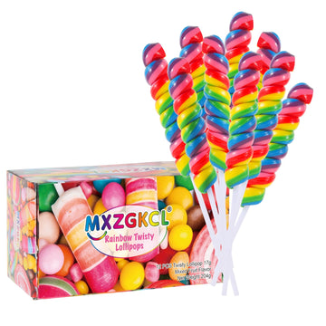 Big Size! 12 Pack Twisty Lollipop, Rainbow Twist and Swirl Lollipops Individually Wrapped Bulk, Kid's Lollipops Candy for Birthd