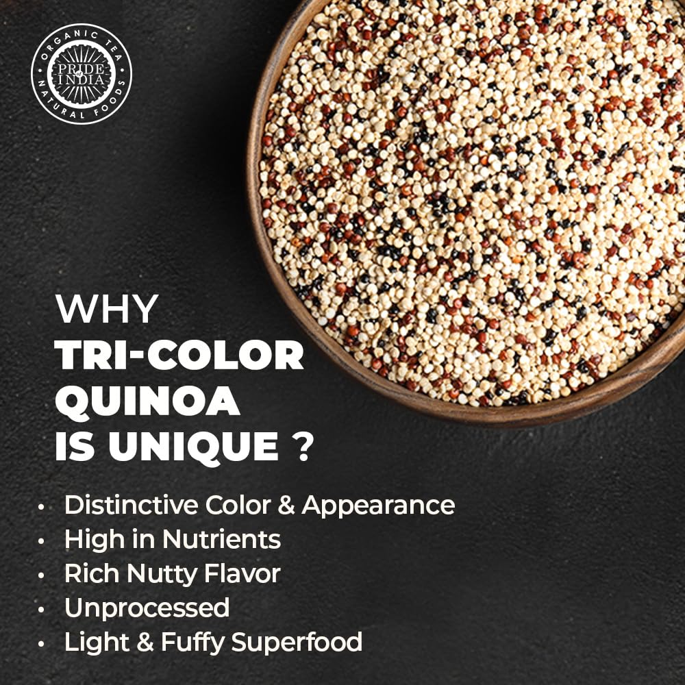 Pride Of India Quinoa - Natural Three Color, 100% Royal Bolivian, Protein Rich, 1.25 lb Jar