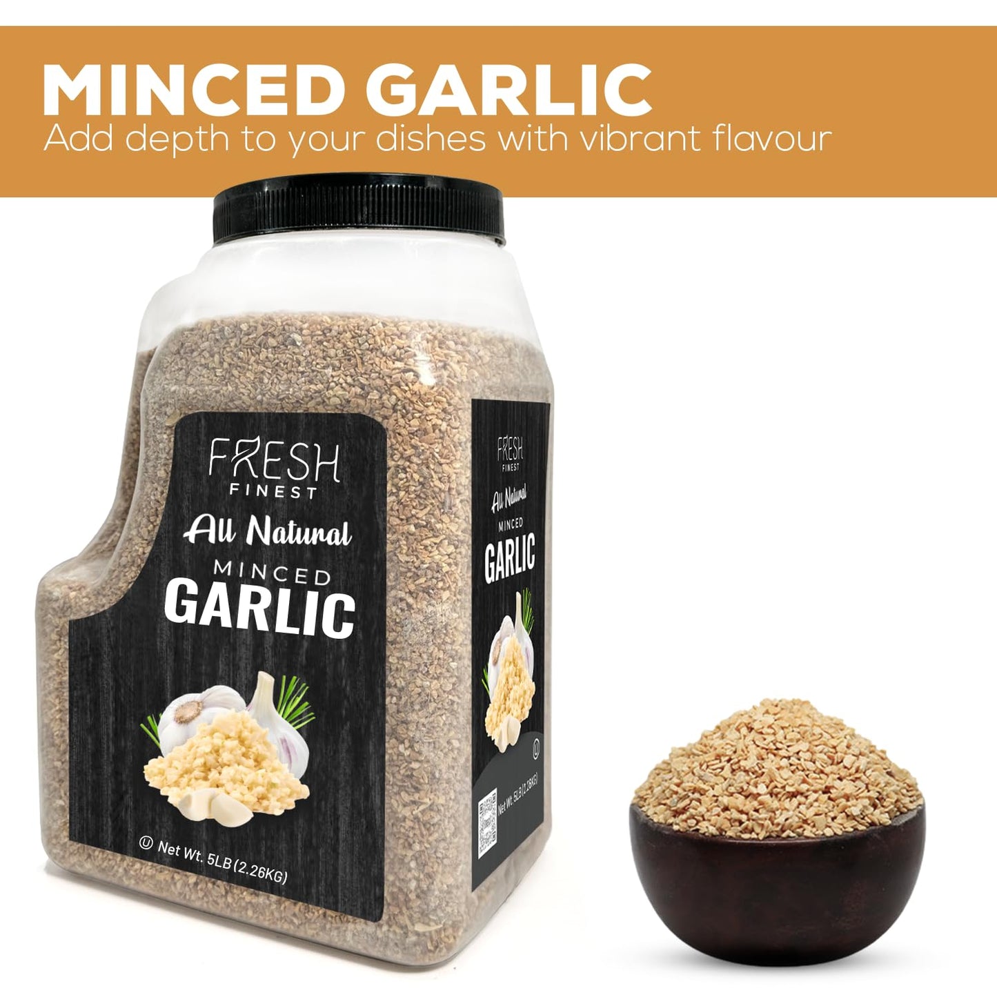 Fresh Finest Minced Garlic - Bulk 5 Lb - Dried Garlic Flakes, Ready-To-Use Seasonings For Cooking - Kosher Certified Dehydrated