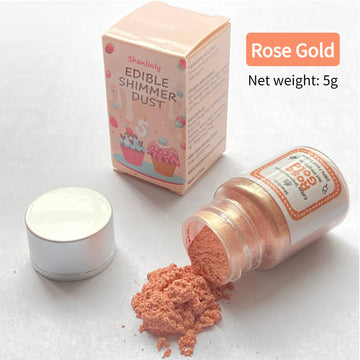 Shanlinly Rose Gold Luster Dust Edible - 5 Grams Food Grade Cake Dust Shimmer Powdered, Edible Metallic Powder Food Coloring for