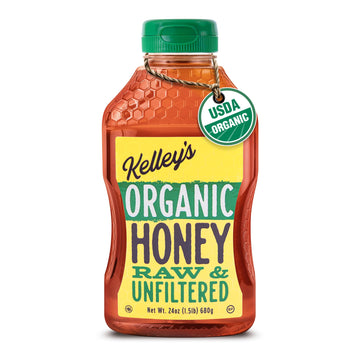 Kelley's 100% Organic Raw & Unfiltered Honey, USDA Certified, 24 Oz - All Natural, Flavor-Rich Honey for Fruits, Yogurt, Smoothi