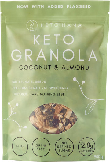 Keto Hana Coconut & Almond Original Butter Keto Granola Breakfast Cereal with just 1.1g Net Carbs (300g) Low Carb, High Protein 