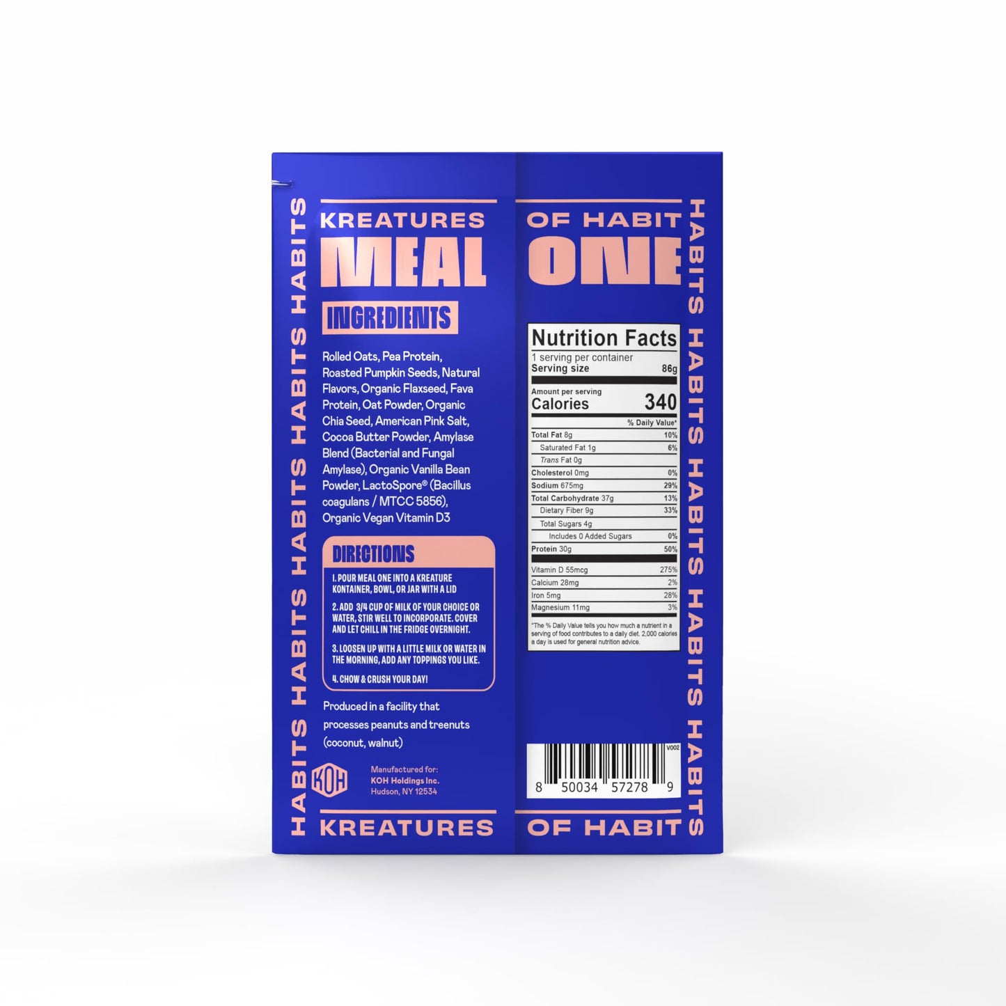 Kreatures of Habit Meal One Superfood Protein Meal Replacement, 30g Plant-Based Protein, Gluten Free, Vanilla, Pack of 7, 3.03 Ounce