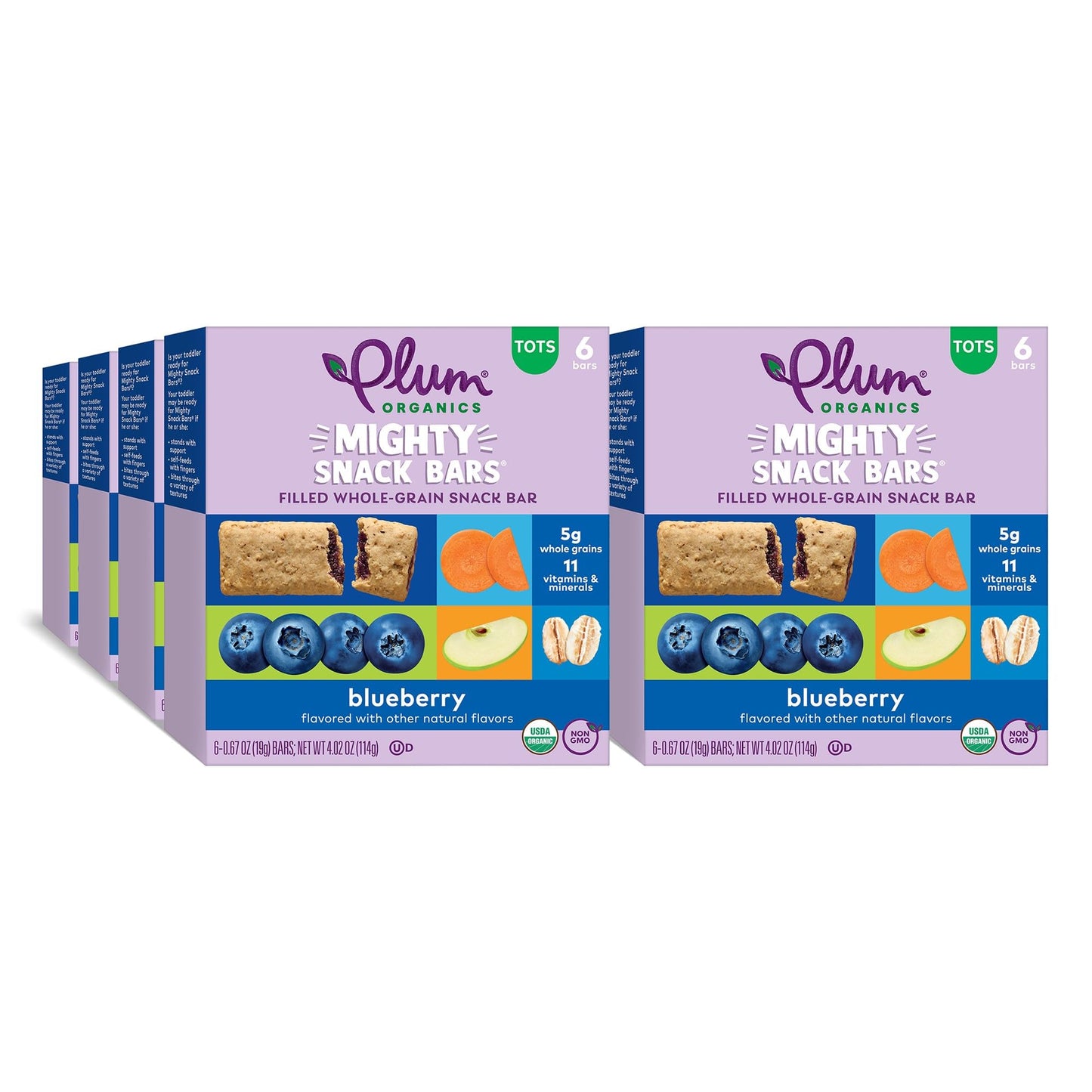 Plum Organics Mighty Snack Bars - Blueberry - 0.67 Oz Bars (Pack Of 48) - Organic Fruit And Vegetable Toddler Food Snack Bars