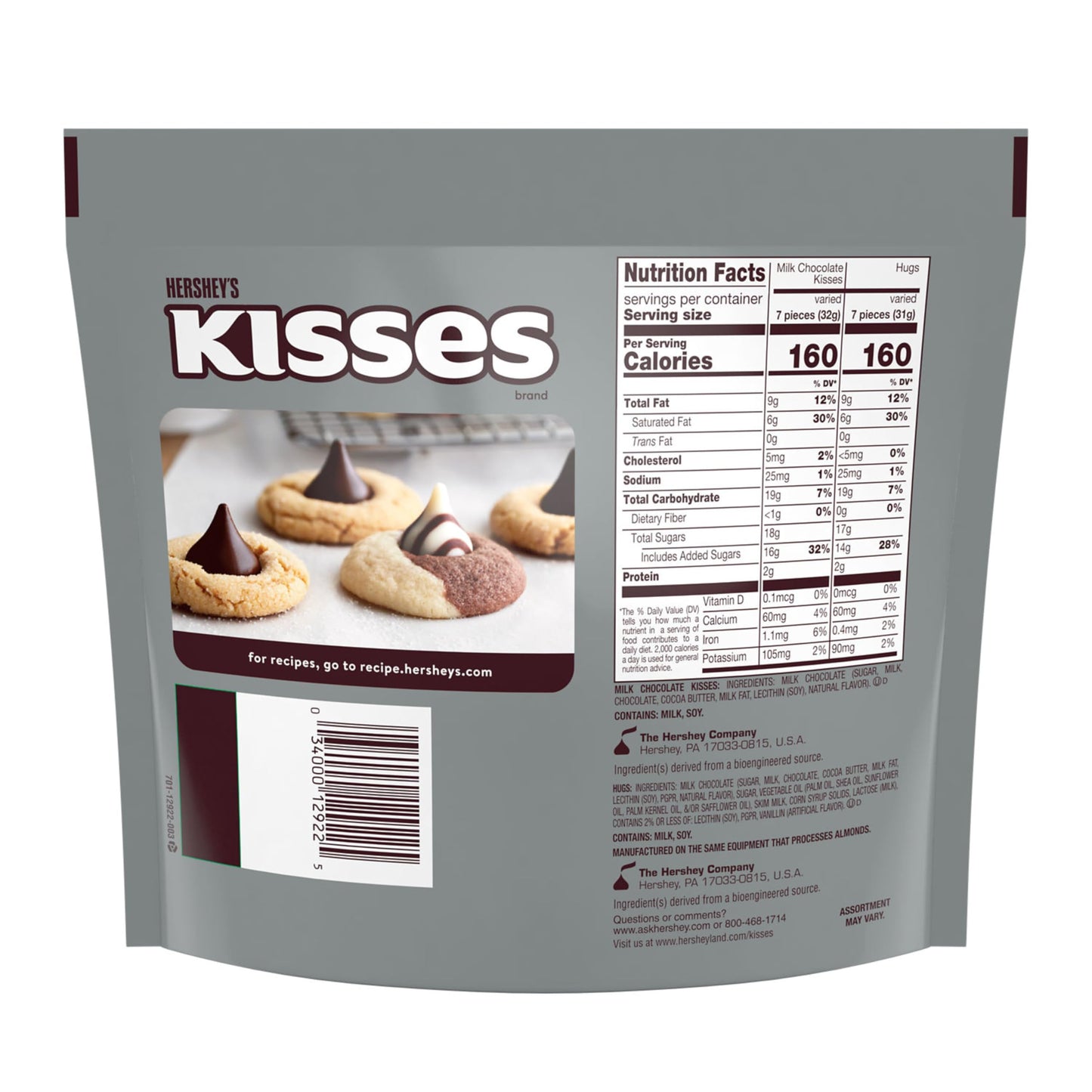 HERSHEYS HUGS & KISSES Milk Chocolate and White Creme Candy Family Pack, 15.6 oz