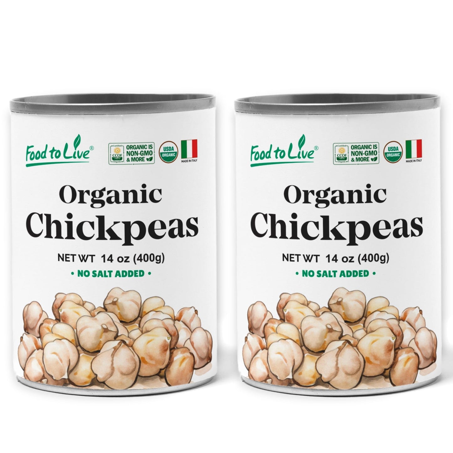 Food to Live Organic Canned Chickpeas, 14 oz (Pack of 2) - Unsalted Non-GMO Garbanzo Beans. Vegan. Good Source of Fiber and Prot