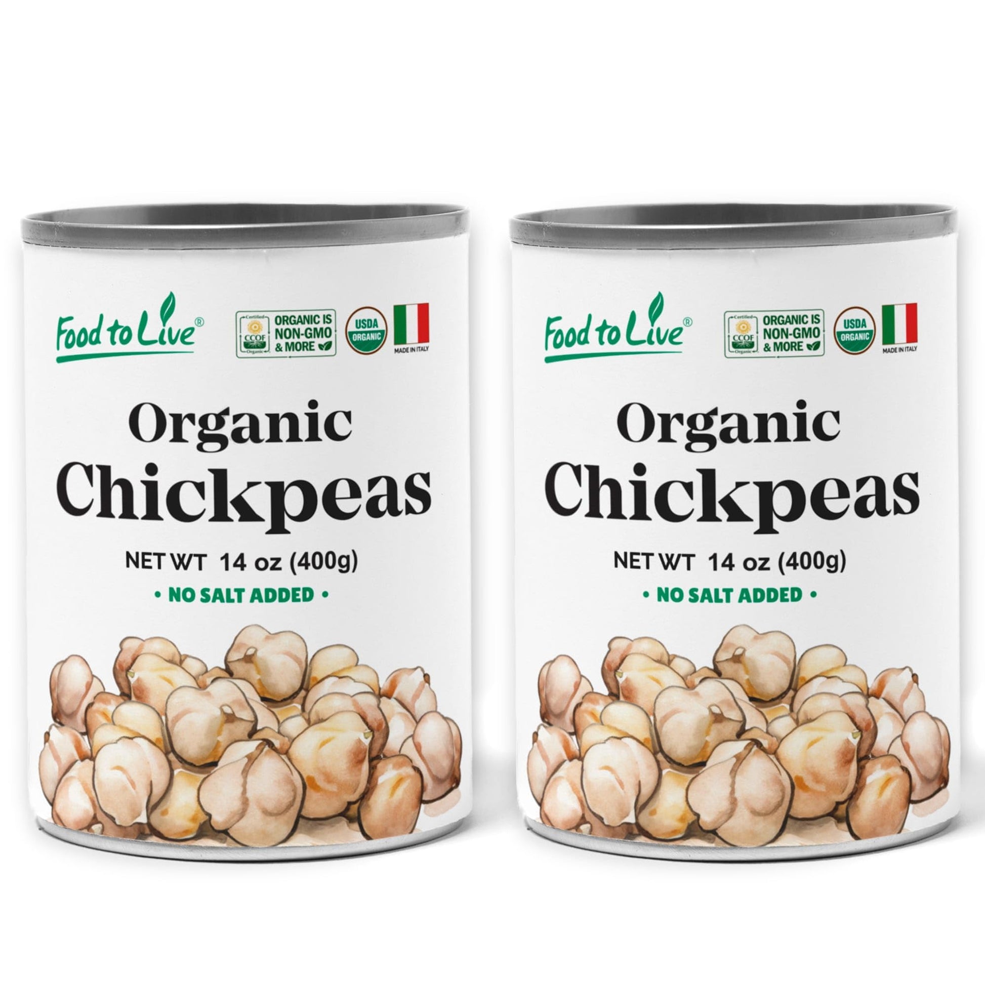 Food to Live Organic Canned Chickpeas, 14 oz (Pack of 2) - Unsalted Non-GMO Garbanzo Beans. Vegan. Good Source of Fiber and Prot