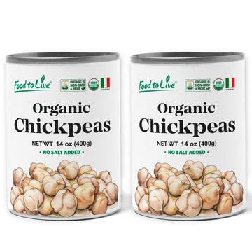 Food to Live Organic Canned Chickpeas, 14 oz (Pack of 2) - Unsalted Non-GMO Garbanzo Beans. Vegan. Good Source of Fiber and Prot