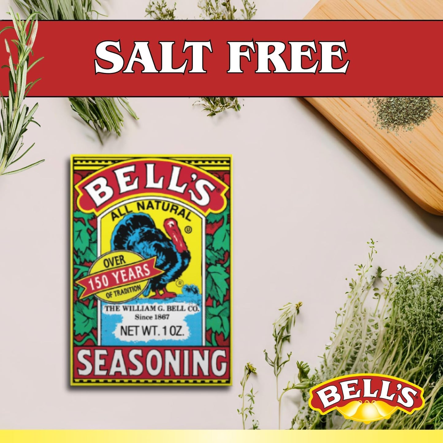Bells All Natural Seasoning - 1 oz Box - Classic Salt-Free Poultry Blend - Gluten-Free  Kosher  Non-GMO (Pack of 4)
