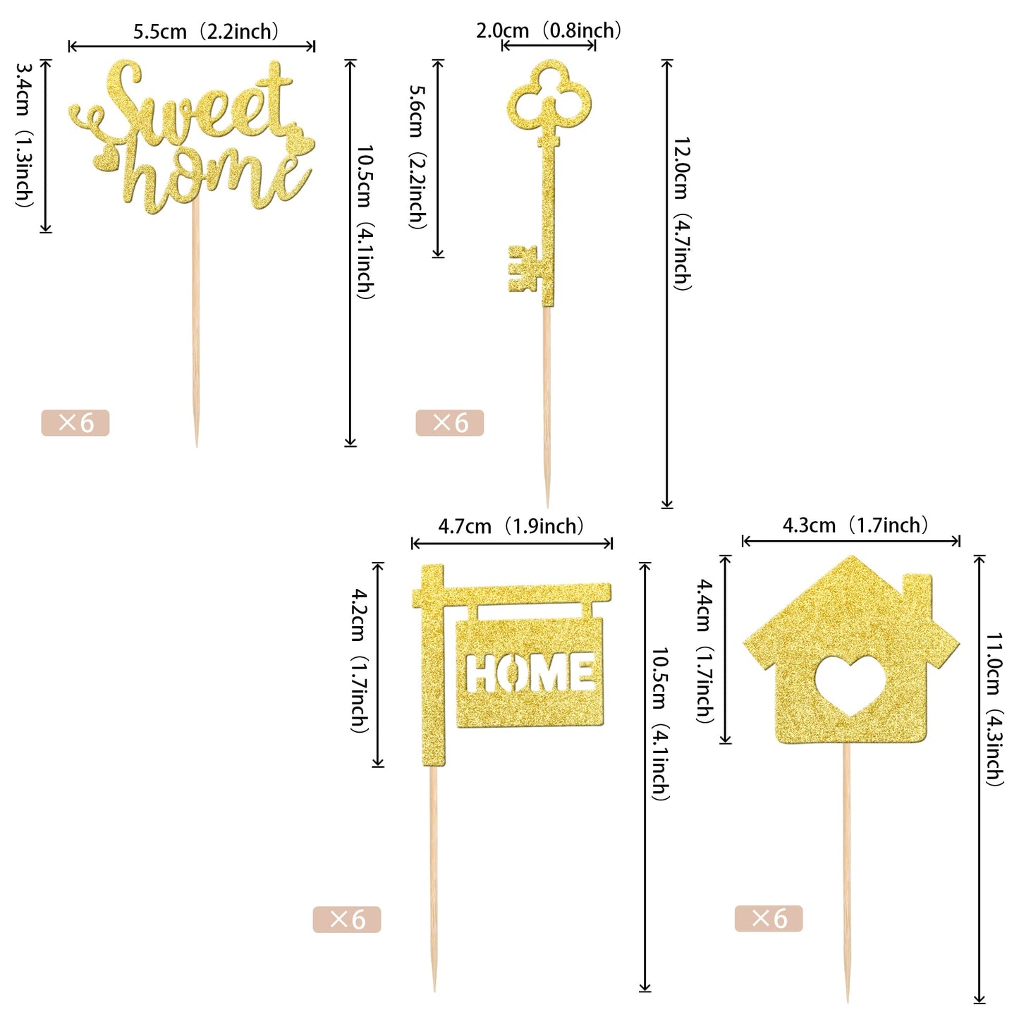 ZHUOWEISM Cupcake Toppers 36 PCS Gold Glitter Bamboo New Home Theme Decorations