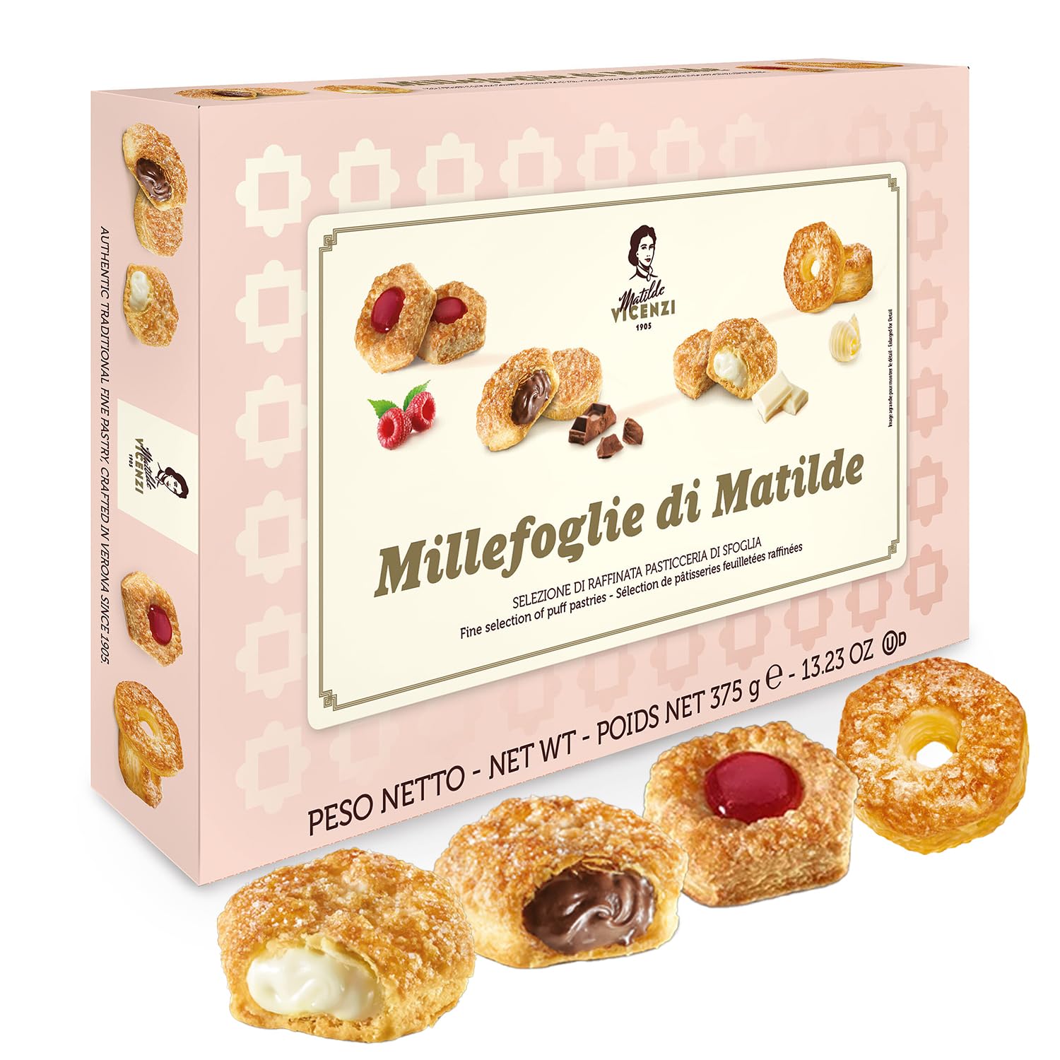 Millefoglie D'Italia Fine Selection of Italian Puff Pastries, Assortment of Vanilla, Chocolate, Butter & Raspberry Cookies for F