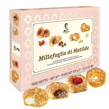 Millefoglie D'Italia Fine Selection of Italian Puff Pastries, Assortment of Vanilla, Chocolate, Butter & Raspberry Cookies for F