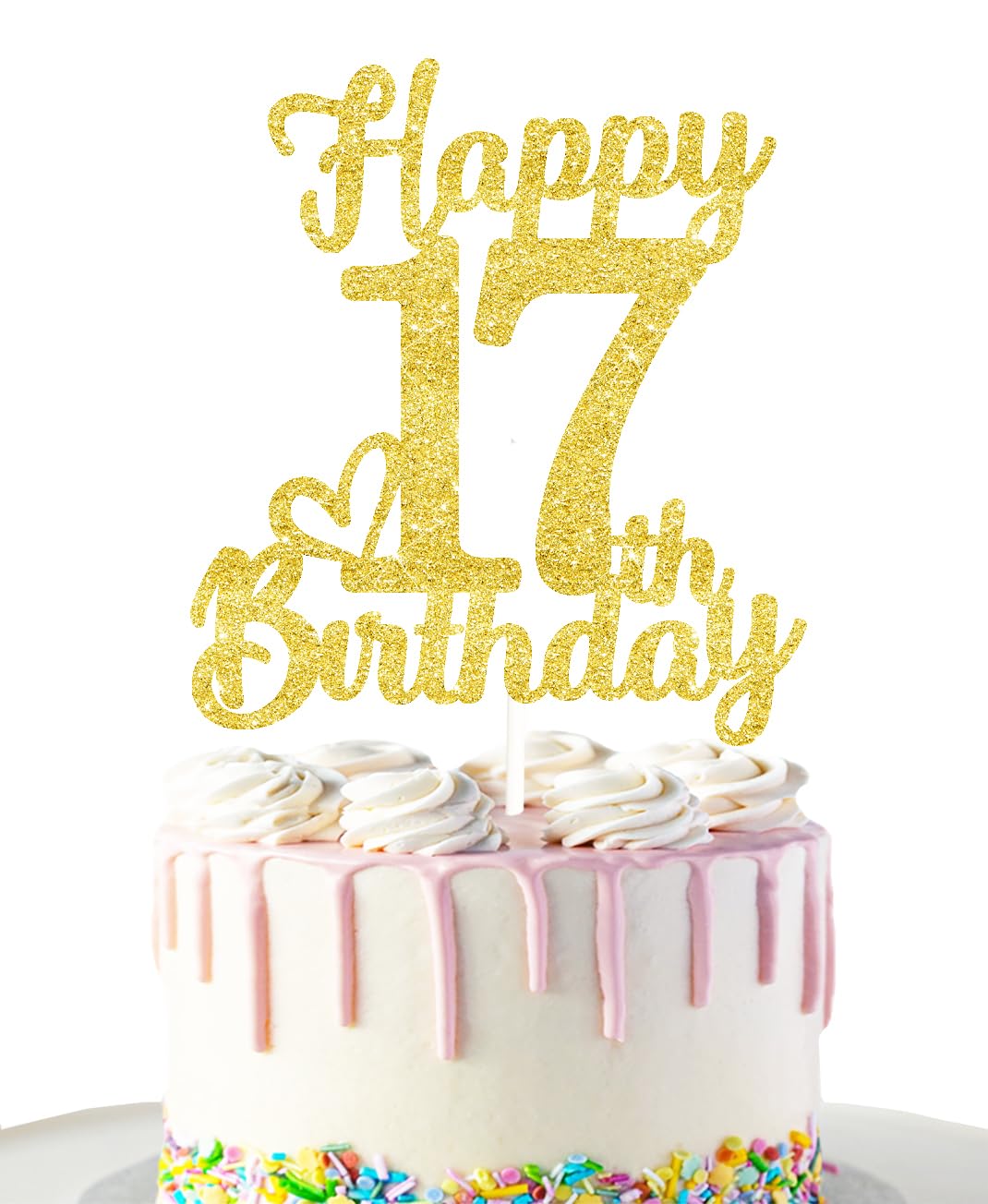 17 Birthday Cake Toppers-Gold Glitter, 17Th Cake Topper For Boy,17 Cake Topper For Girl, 17Th Birthday Decorations,17Th Birthday