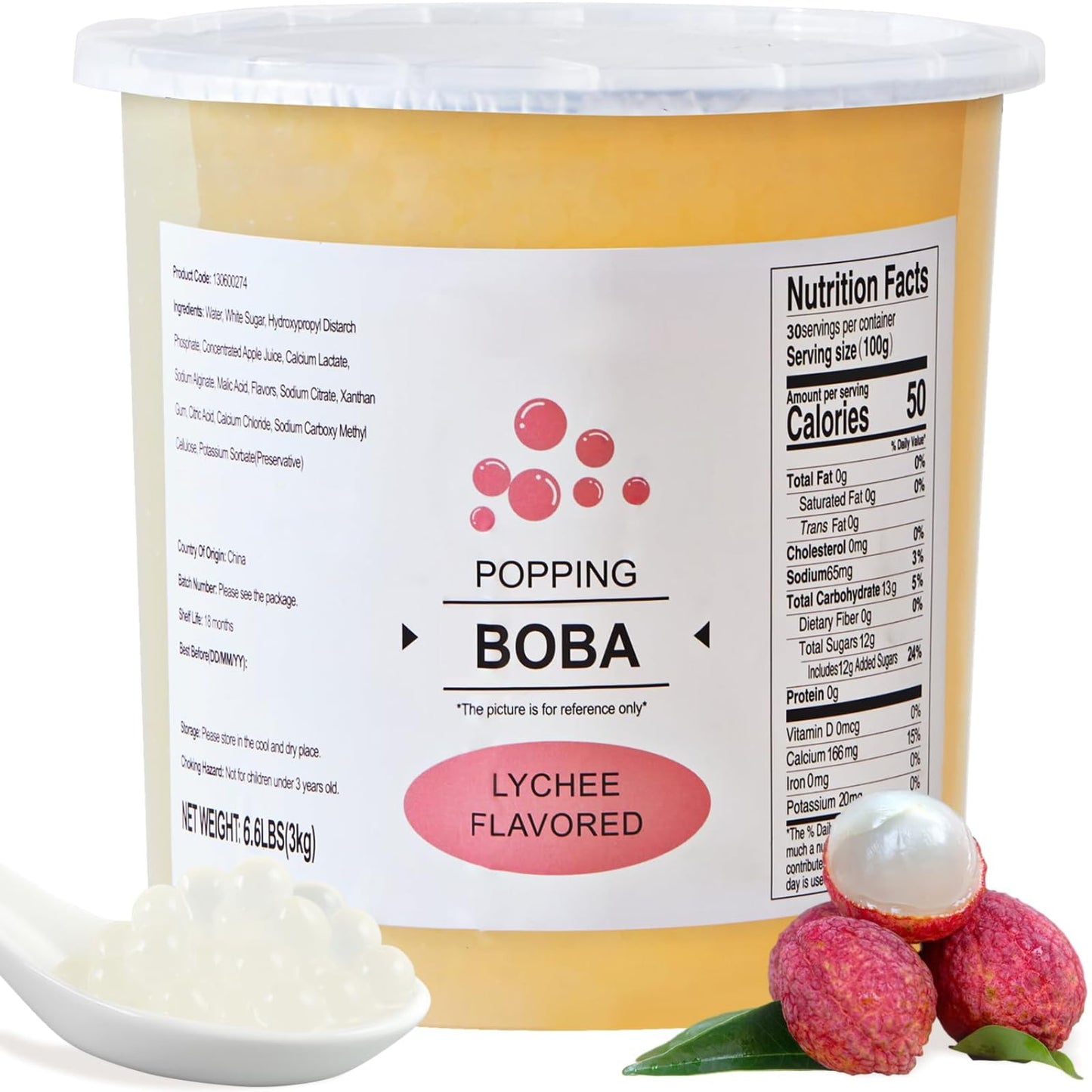 Soeos Lychee Popping Boba Pearls, 6.6 lbs (3000g), Bursting Boba Pearls for Bubble Tea, Beverages, Shakes, Desserts, Smoothie an