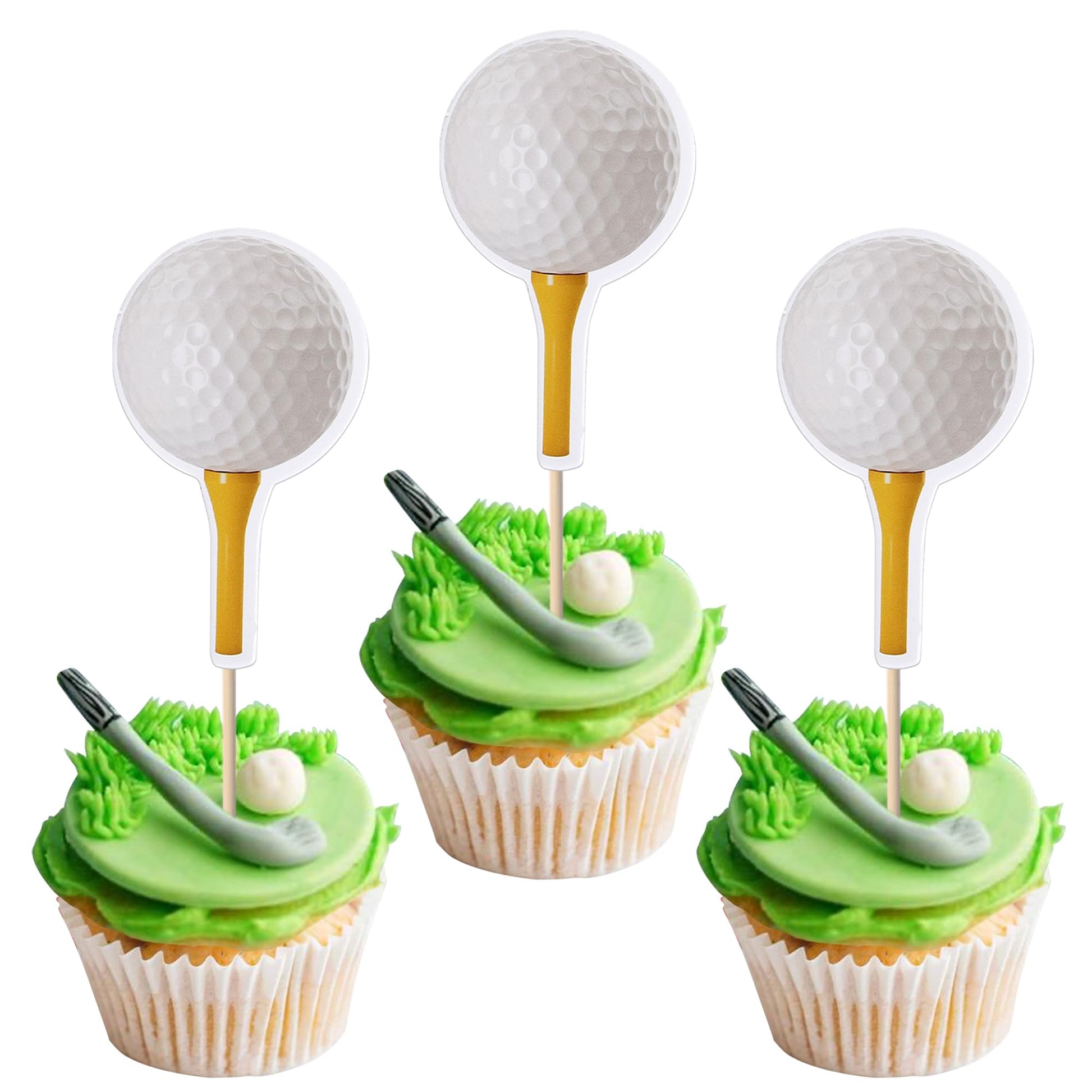 Rsstarxi Golf Cupcake Toppers - 40 Pack Cardstock Picks for Birthday Party Decorations, Design 1 Golf