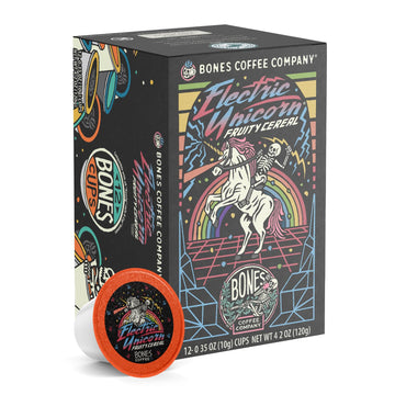 Bones Coffee Company Flavored Coffee Bones Cups Electric Unicorn Fruity Cereal Flavor | 12 Ct Single-Serve Coffee Pods Compatible With 1.0 & 2.0 Keurig Coffee Maker