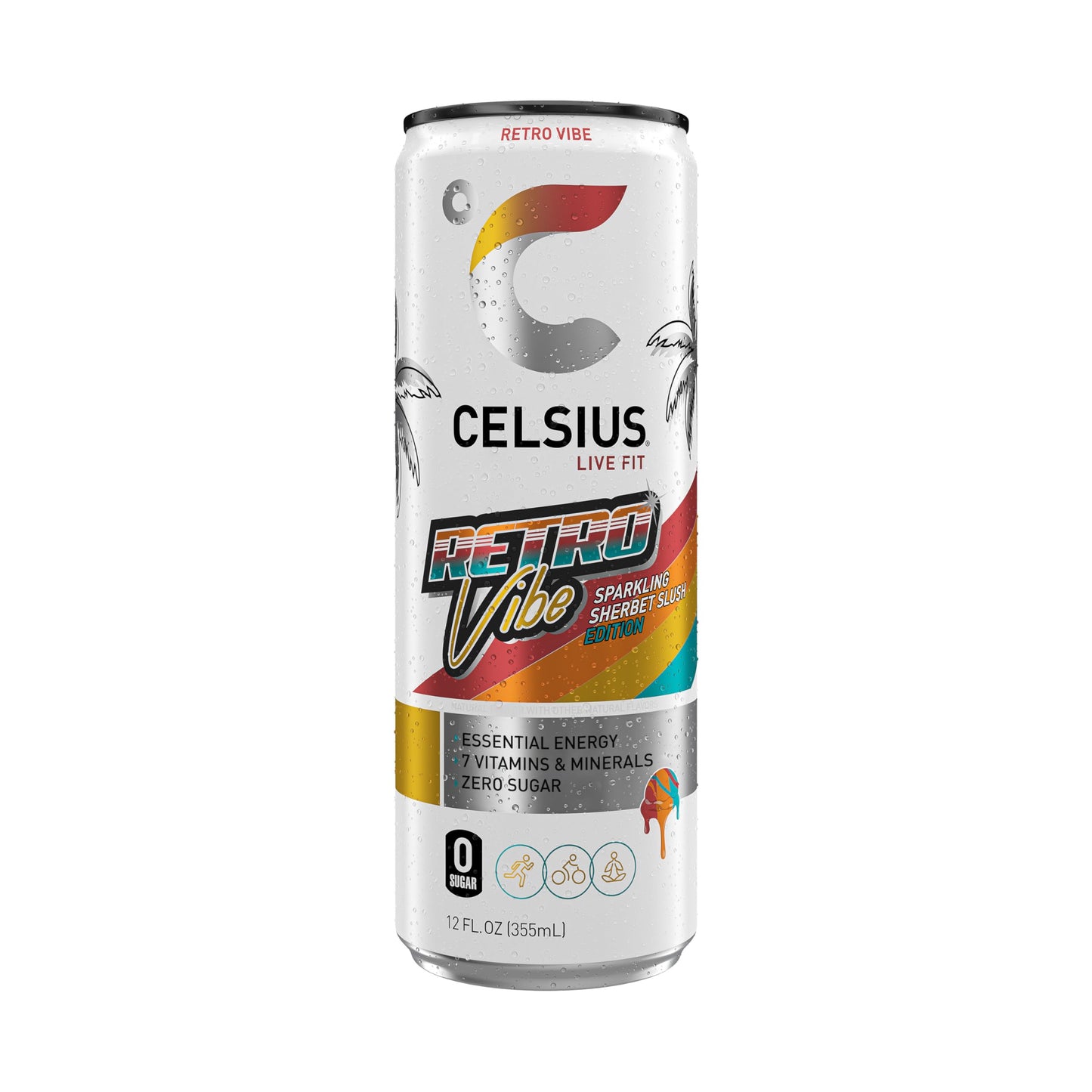 CELSIUS RETRO VIBE™ Sparkling Sherbet Slush, Sugar Free Energy Drink, 12 Fl Oz (Pack of 12) - Refreshing Energy Boost