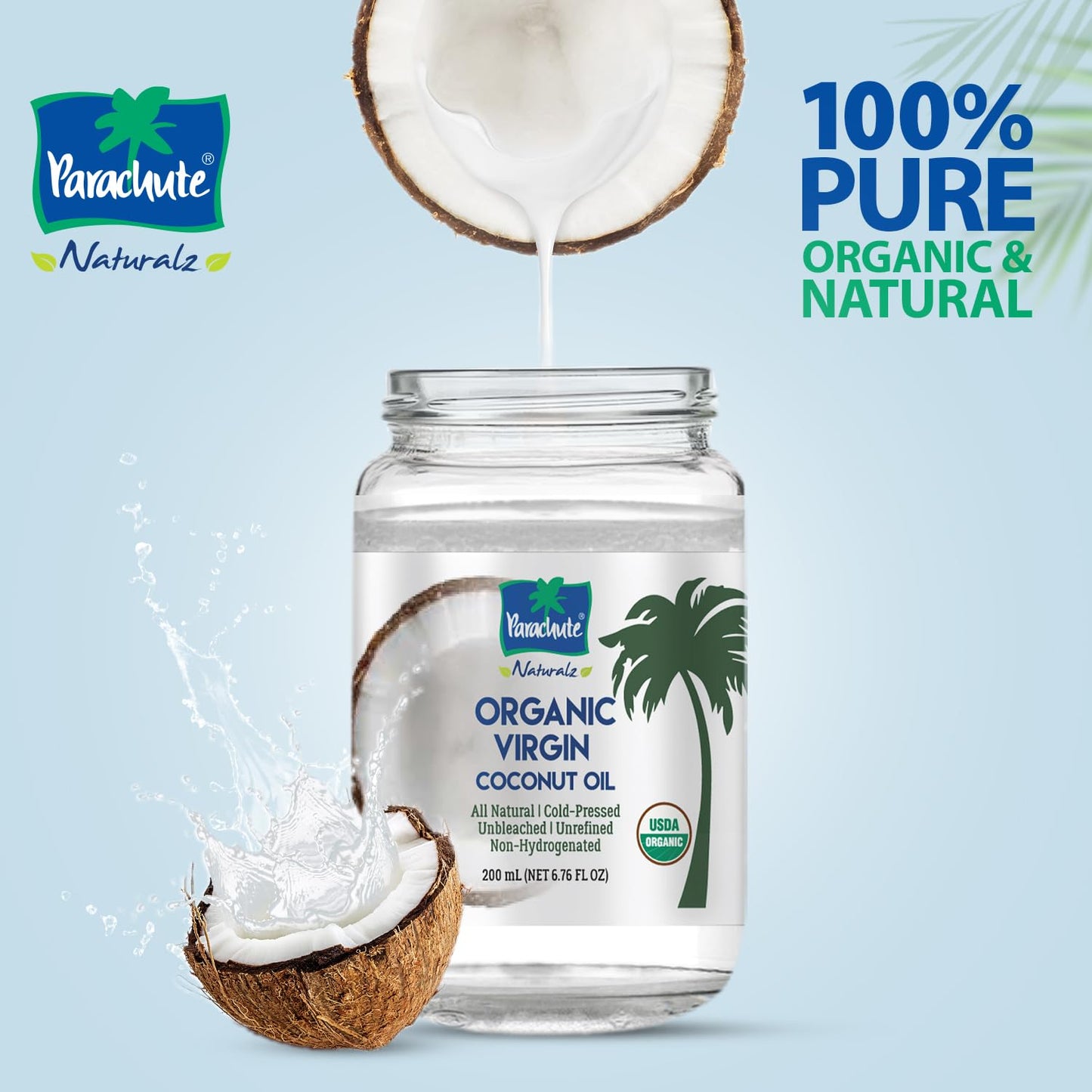 Parachute Naturalz Virgin Coconut Oil | 100% Organic Cooking Oil, Hair Oil And Body Oil | Cold Pressed | Usda Certified |16 Fl.