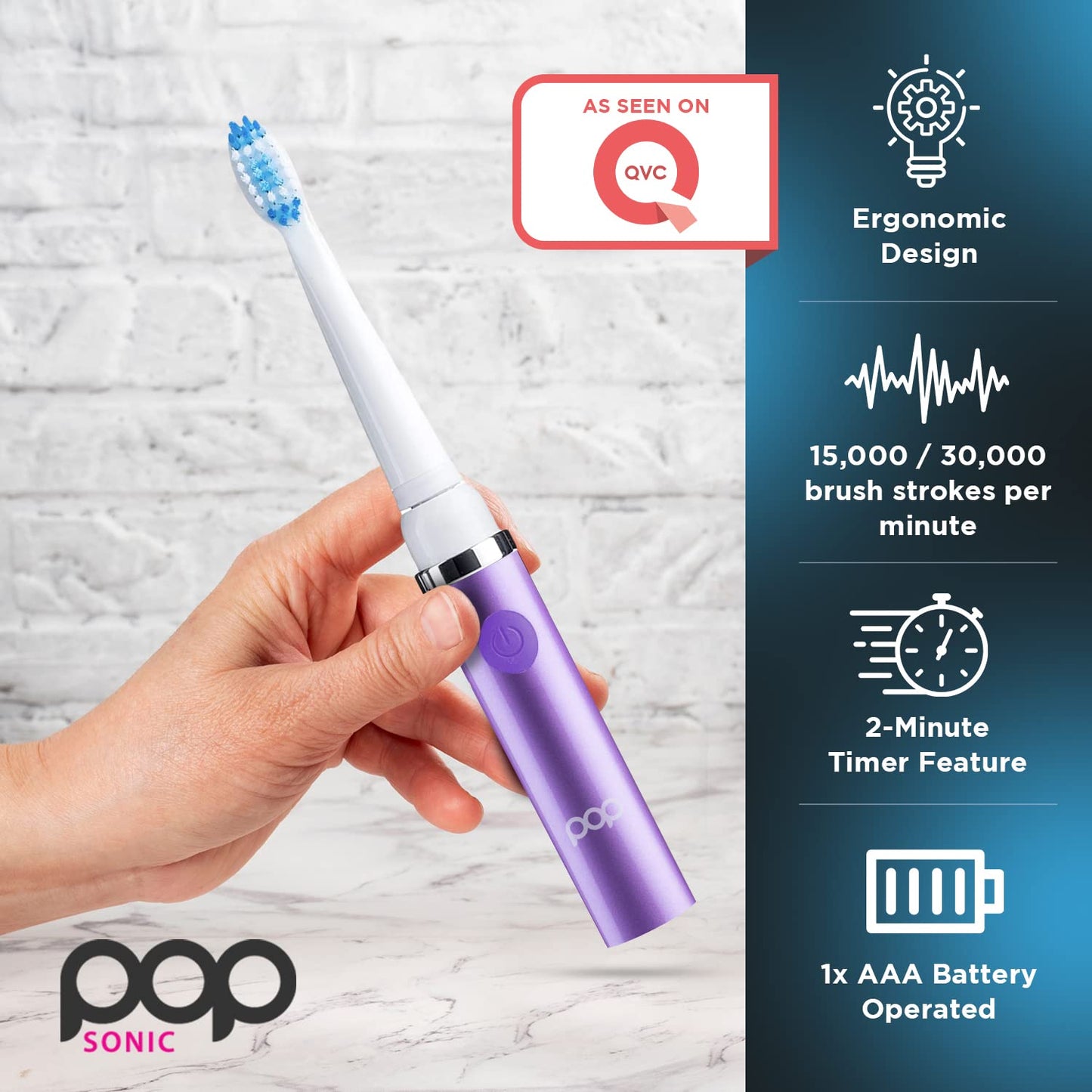 Pop Sonic Electric Toothbrush (Purple) - Travel Toothbrushes W/Aaa Battery | Kids Electric Toothbrushes With 2 Speed & 15,000-30