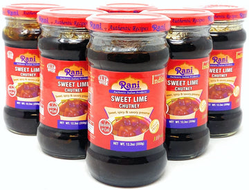 Rani Lime Sweet Mango Chutney (Indian Preserve) 12.5oz (350g) Glass Jar, Ready to eat, Vegan, Pack of 5+1 FREE ~ Gluten Free, Al
