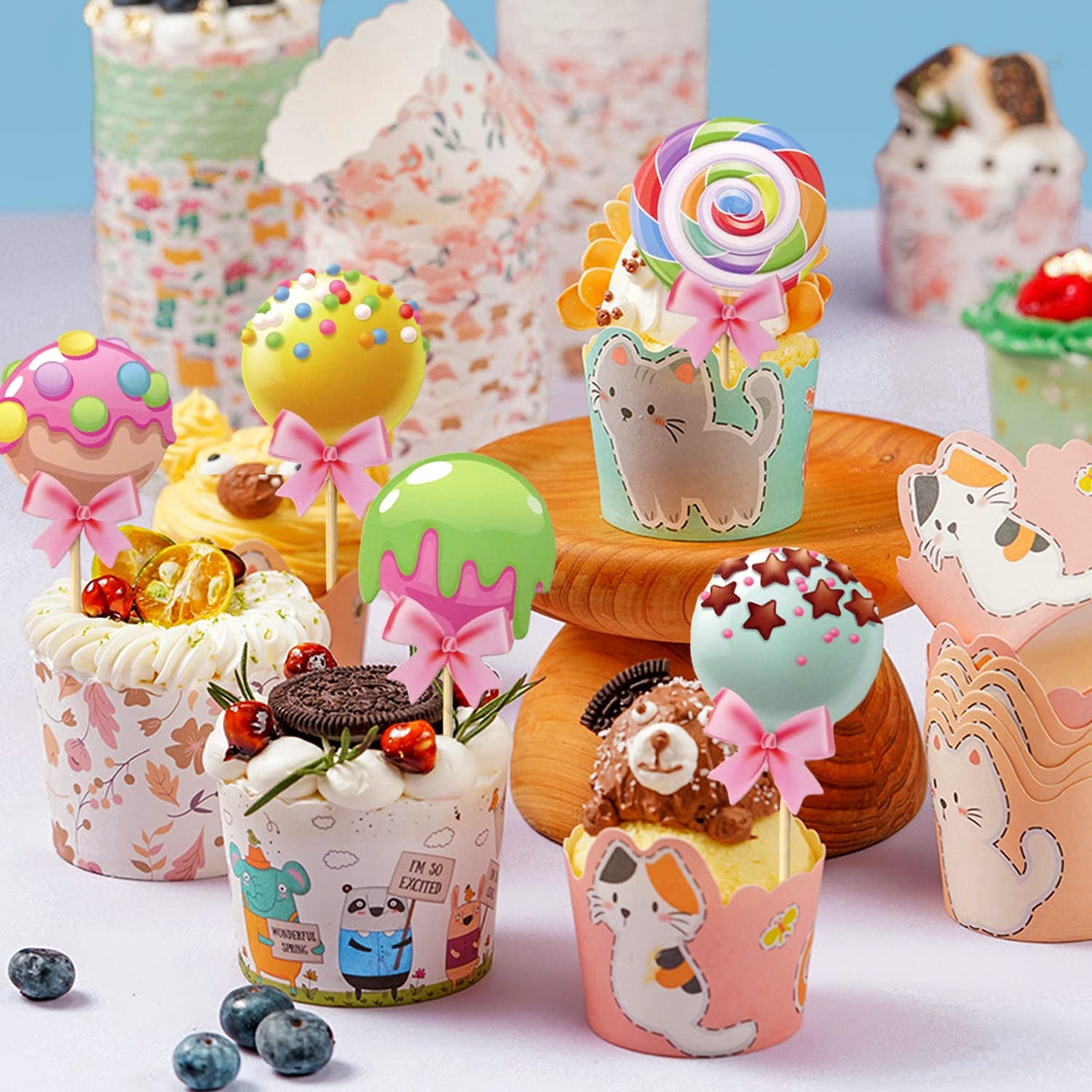 Yueton 20Pcs Cute Sweet Candy Lollipop Ice Cream Cupcake Toppers Cake Toppers Candyland Themed Cake Decorations For Baby Shower,