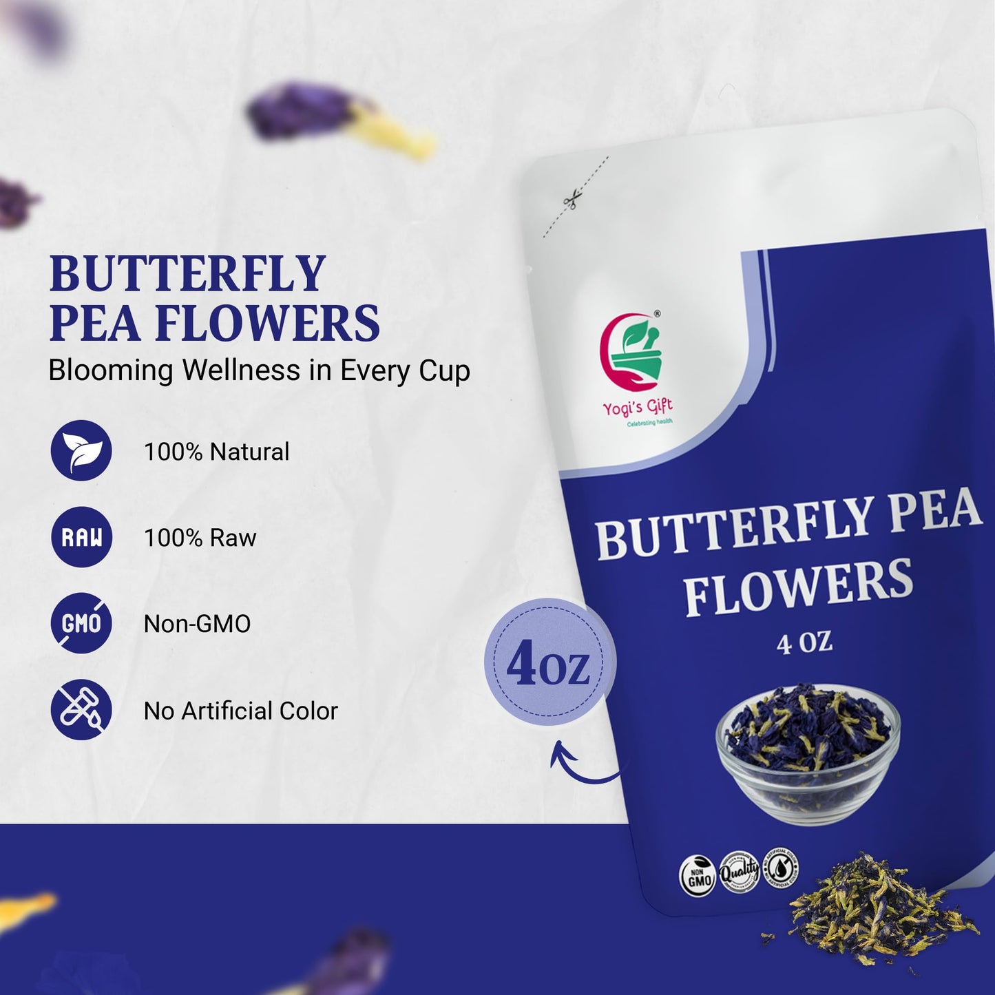 Butterfly Pea Flower Dried 4Oz (300+ Cups) | Blue Butterfly Pea Flower Tea | Beautiful Blue Or Purple Food Coloring | Enhanced Quality | By Yogis Gift®