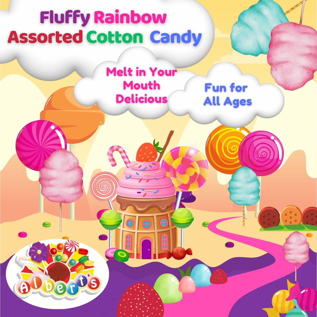 Albert'S Variety Flavored Cotton Candy - 12 Pack - Fluffy Rainbow Assorted Sweet Treat - Resealable Tubs - Perfect For Parties &