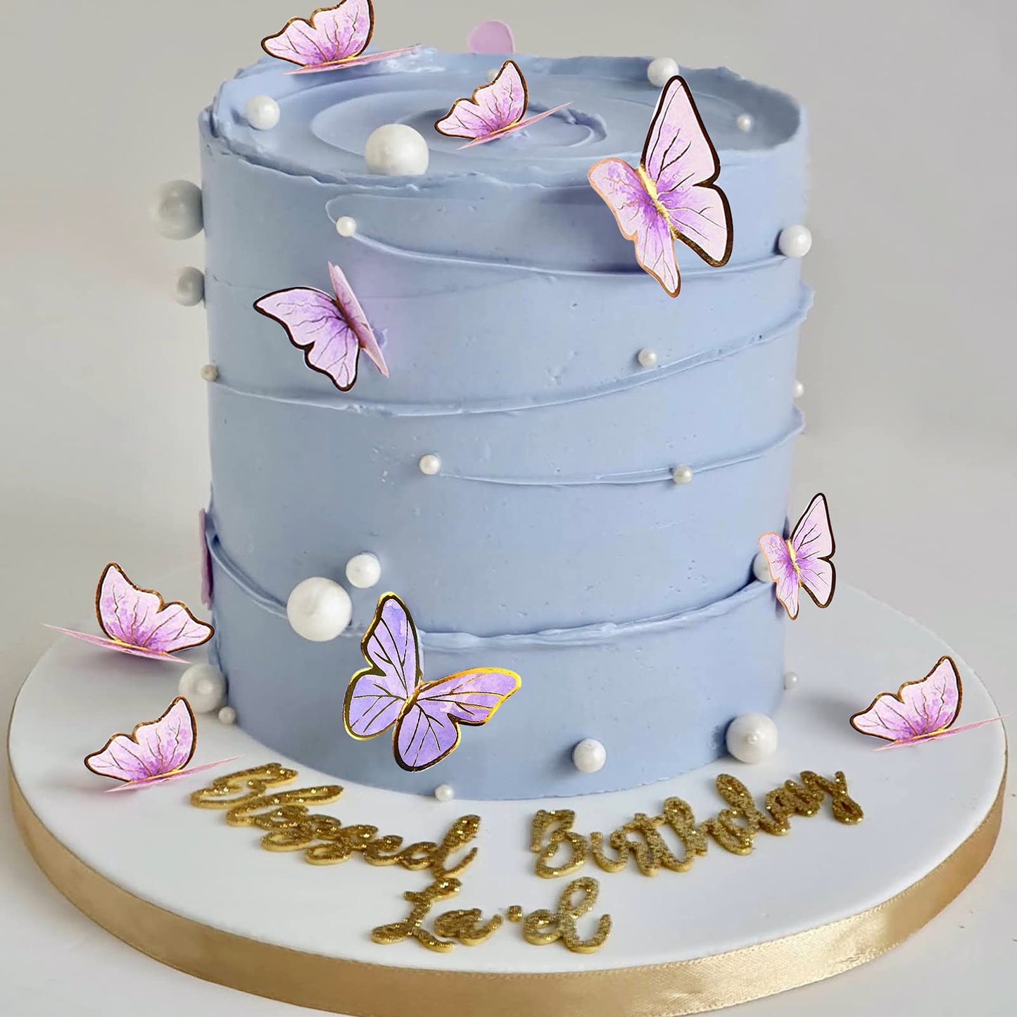 Set Of 66 Pack Purple Gold Cupcake Toppers Mixed Size&Colour 3D Butterfly Cake Picks Decorations With Dot Glue And Support Stick