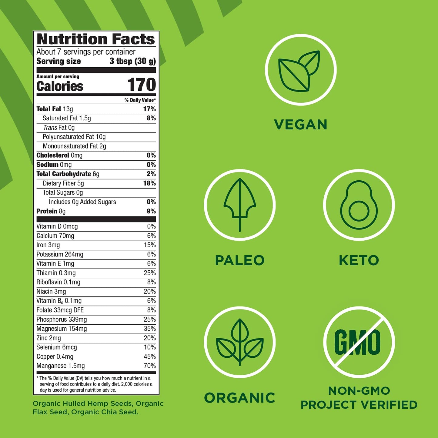 Manitoba Harvest Organic Hemp and Chia and Flax, 7 oz, 8g Plant Based Protein, 5g of Fiber per Serving, Vegan, Keto, Paleo, Omeg